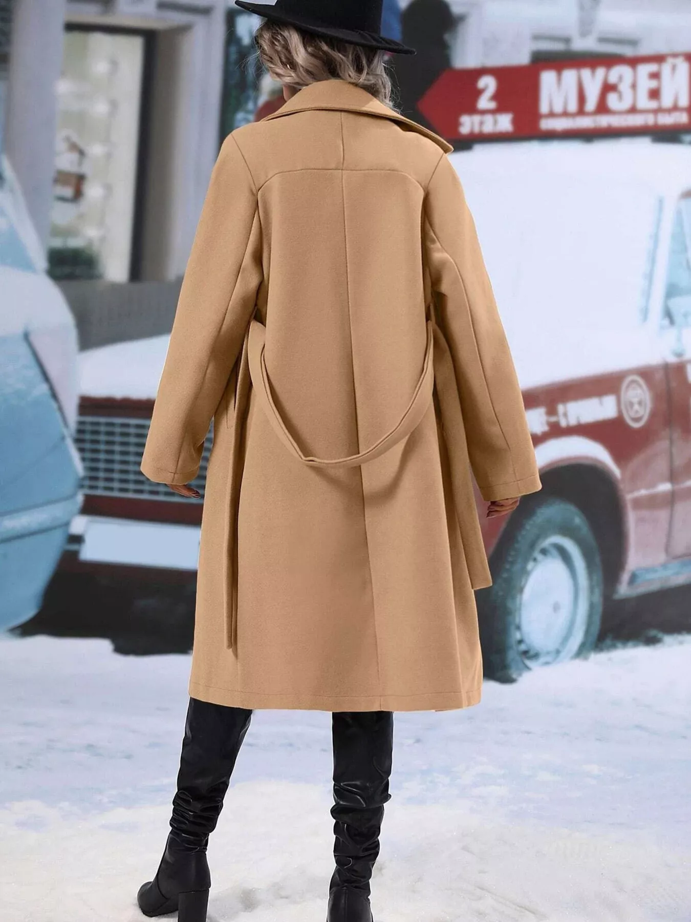 Double-Breasted Lapel Collar Overcoat - Image 9