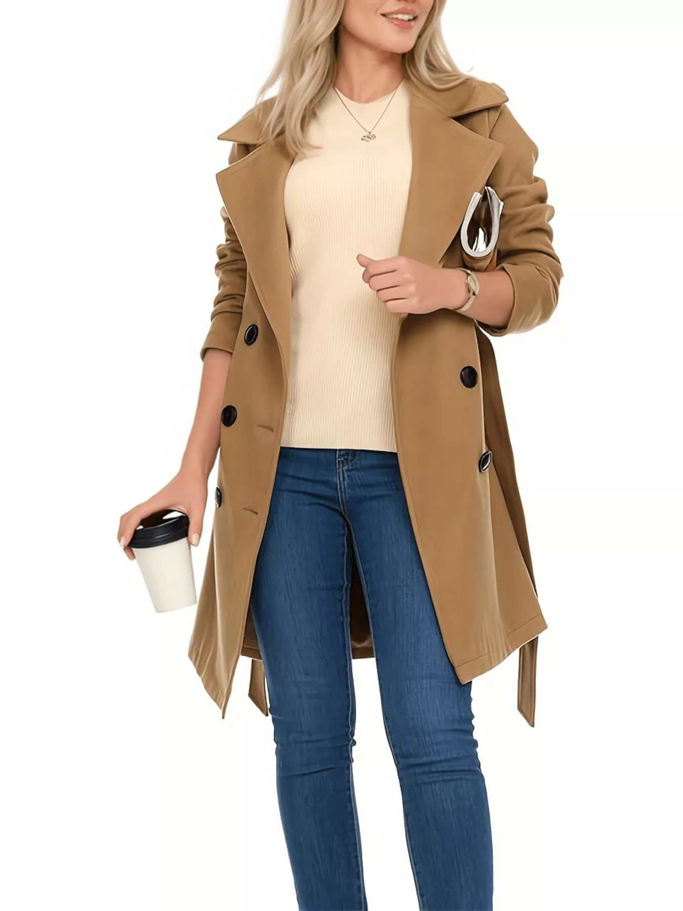 Double Breasted Long Sleeve Coat - Image 13