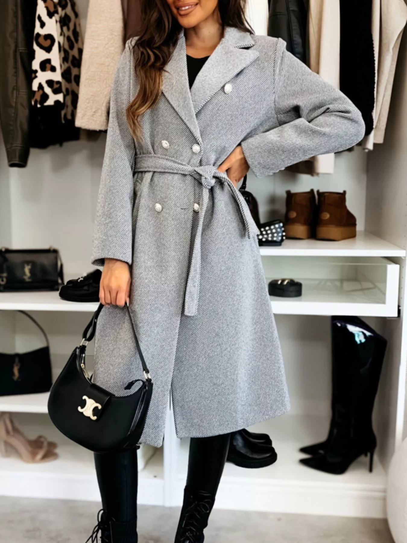 Double-Breasted Tie Waist Overcoat - Image 2