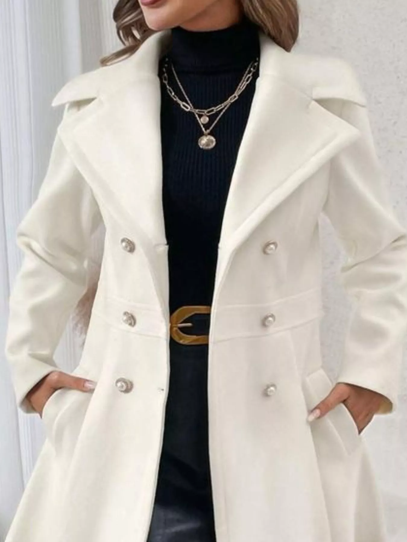 Double-Breasted Wool Blend Coat - Image 3