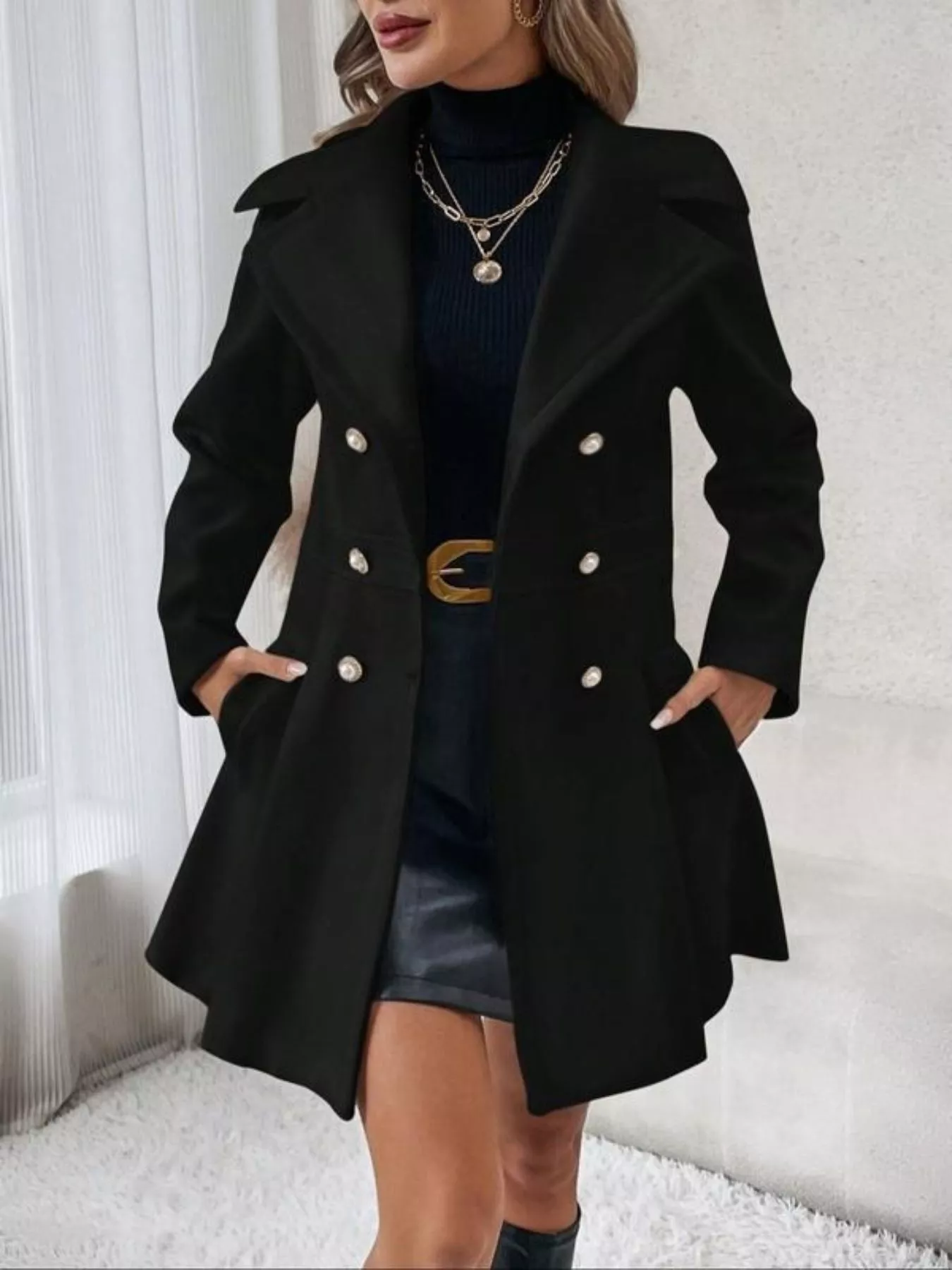 Double-Breasted Wool Blend Coat - Image 4