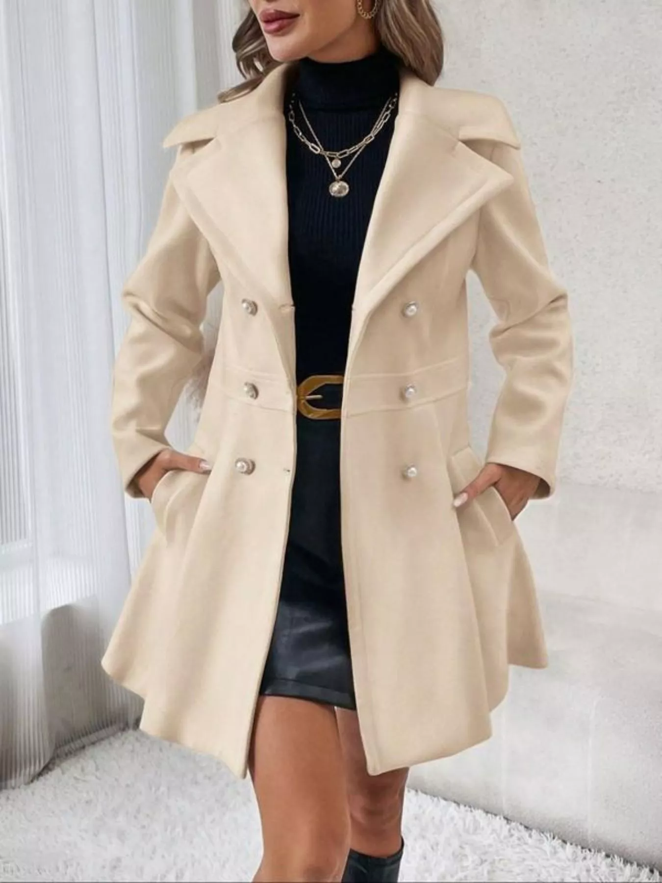 Double-Breasted Wool Blend Coat - Image 7