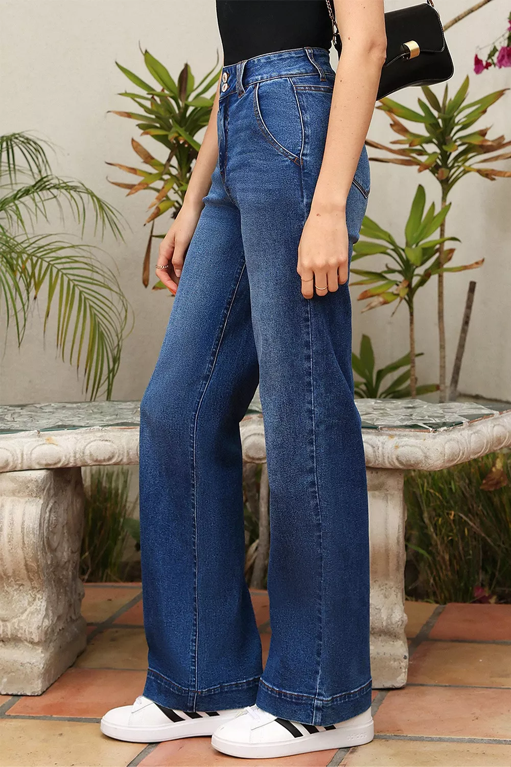 Double Button Zip Fly Straight Leg Jeans - Image 3