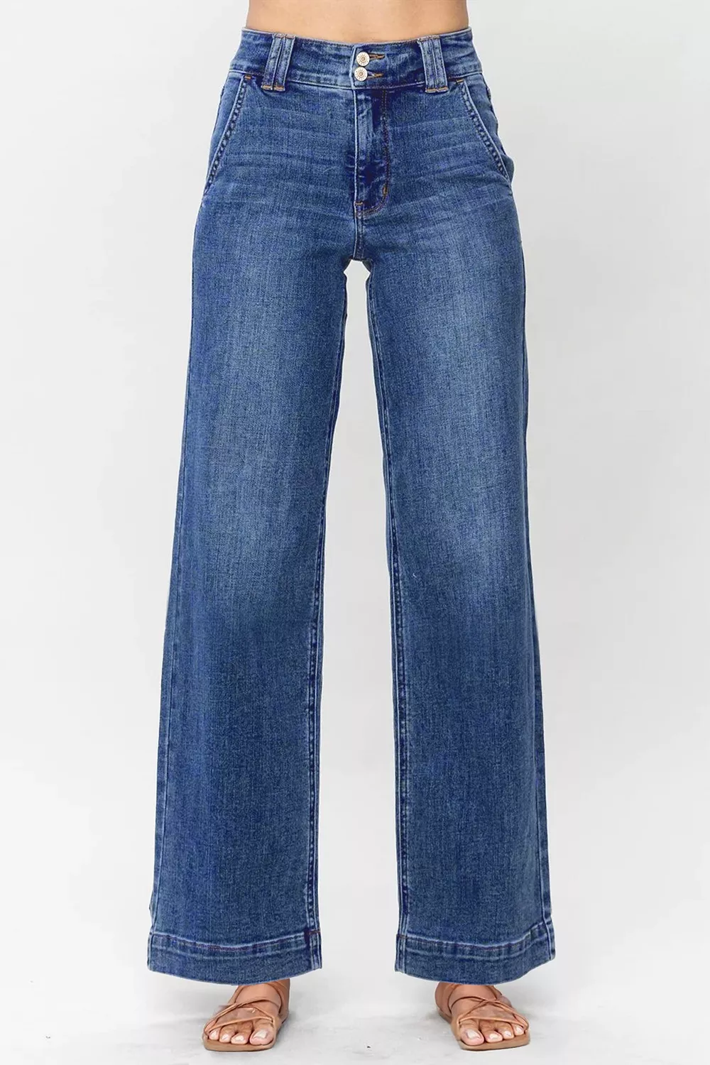 Double Button Zip Fly Straight Leg Jeans - Image 6