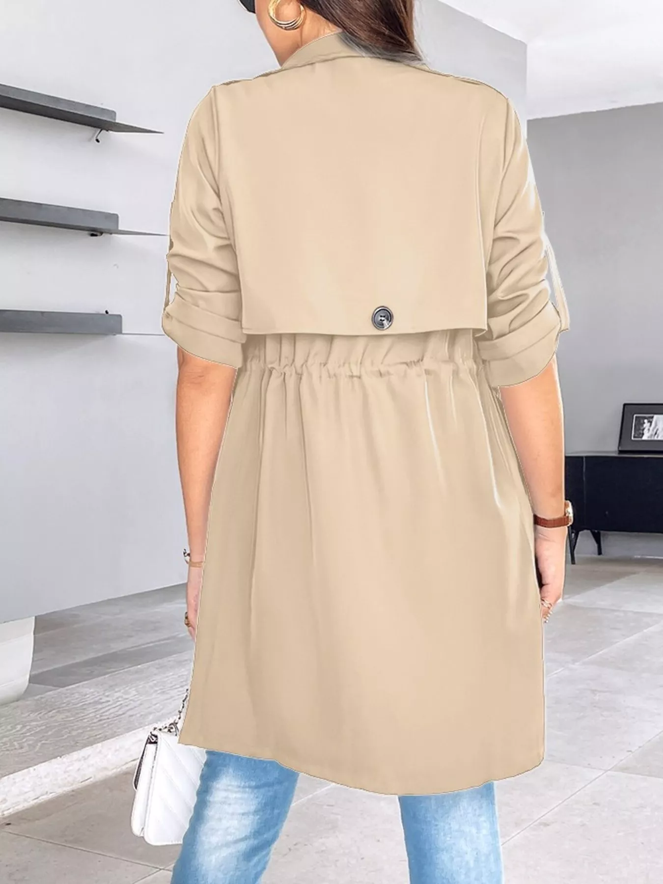 Drape Collar Lightweight Trench Coat - Image 3