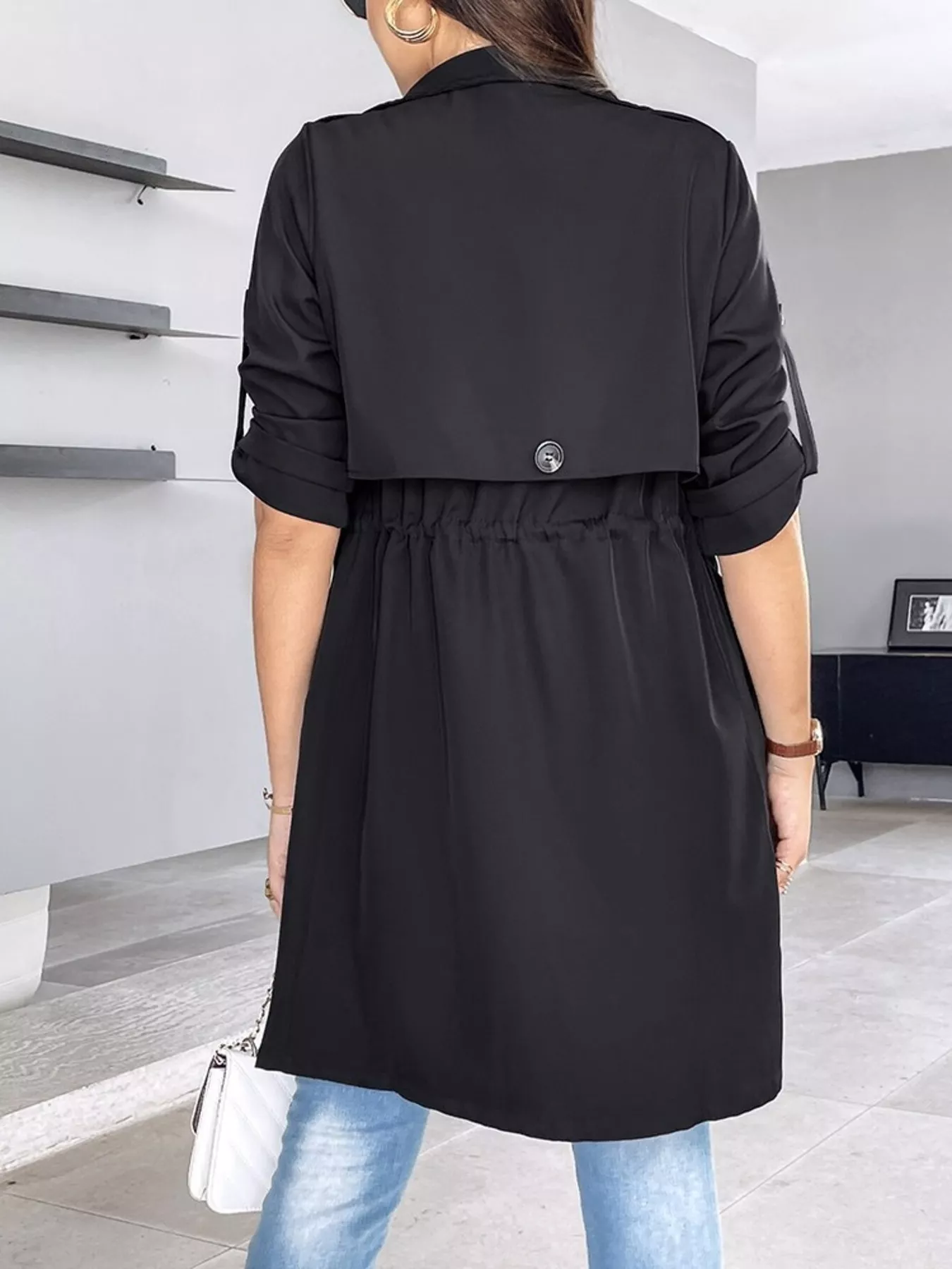 Drape Collar Lightweight Trench Coat - Image 9