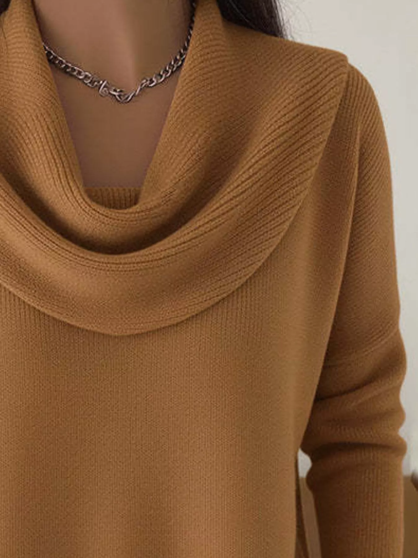 Drape Neck Long Sleeve Knit Top - Image 6