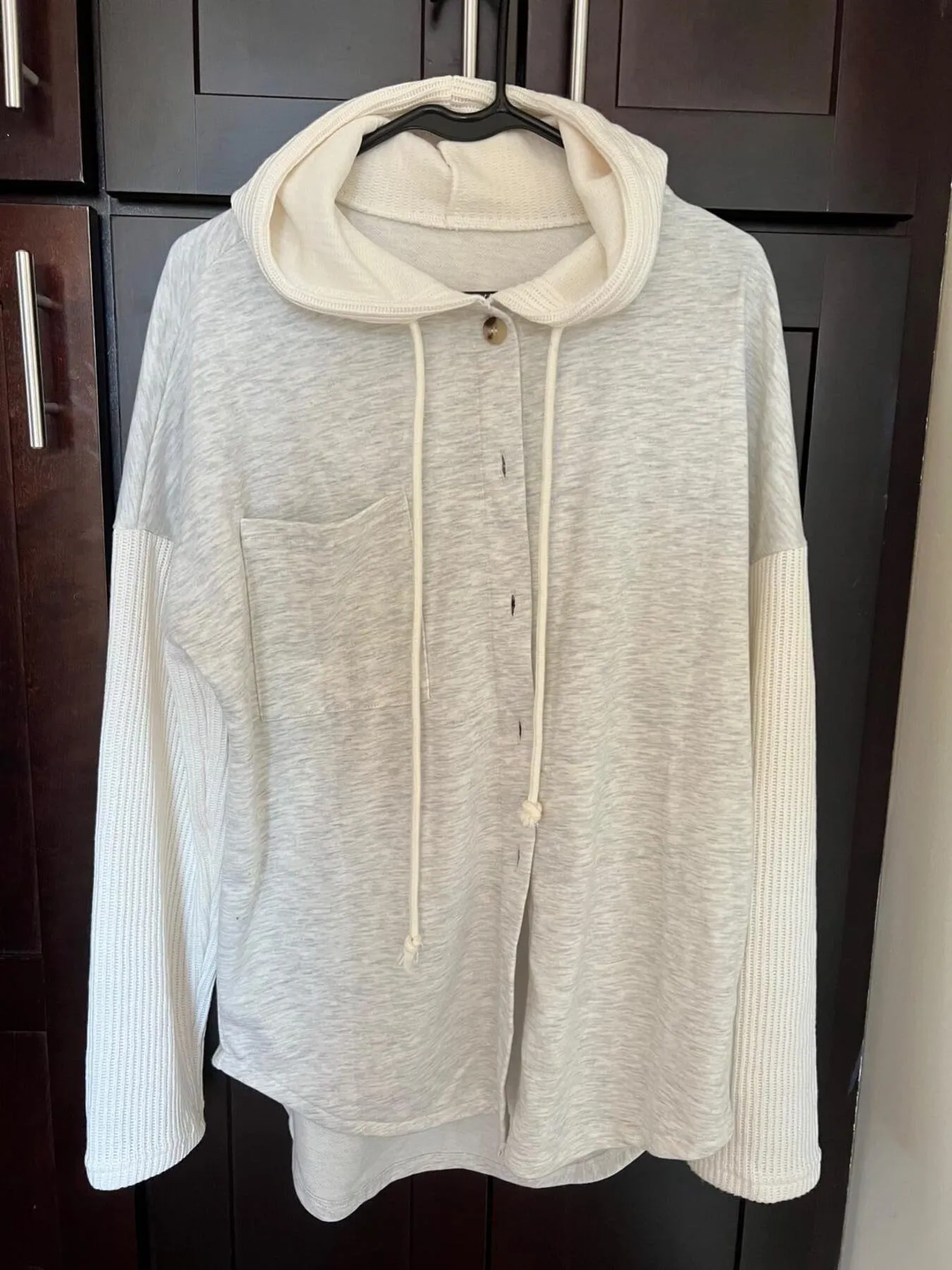 Drawstring Button Front Hoodie - Image 4