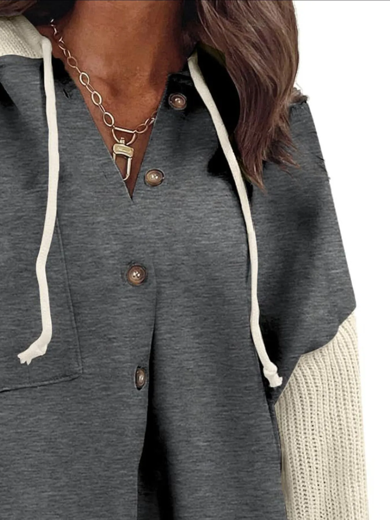 Drawstring Button Front Hoodie - Image 6