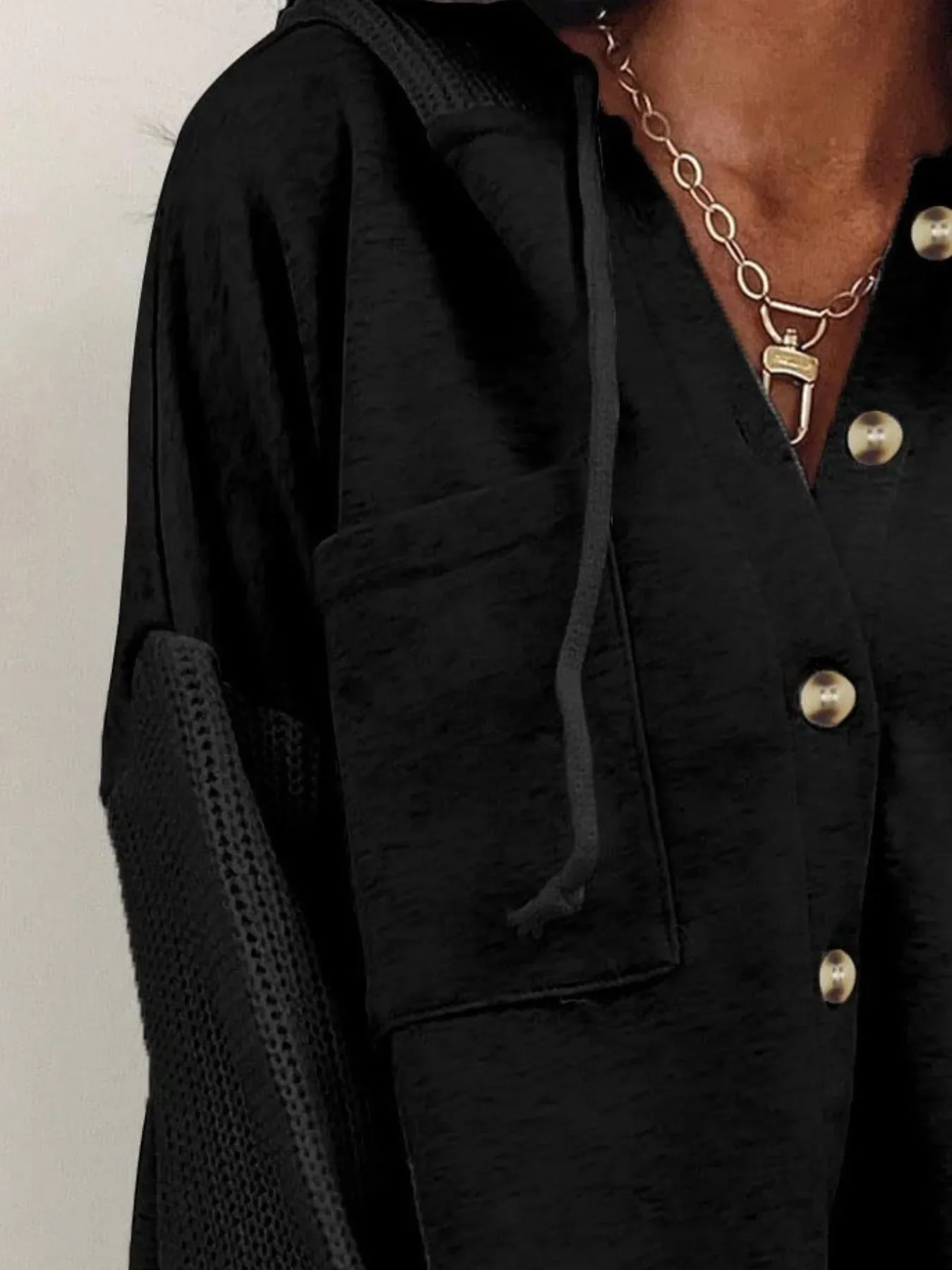 Drawstring Button Front Hoodie - Image 9
