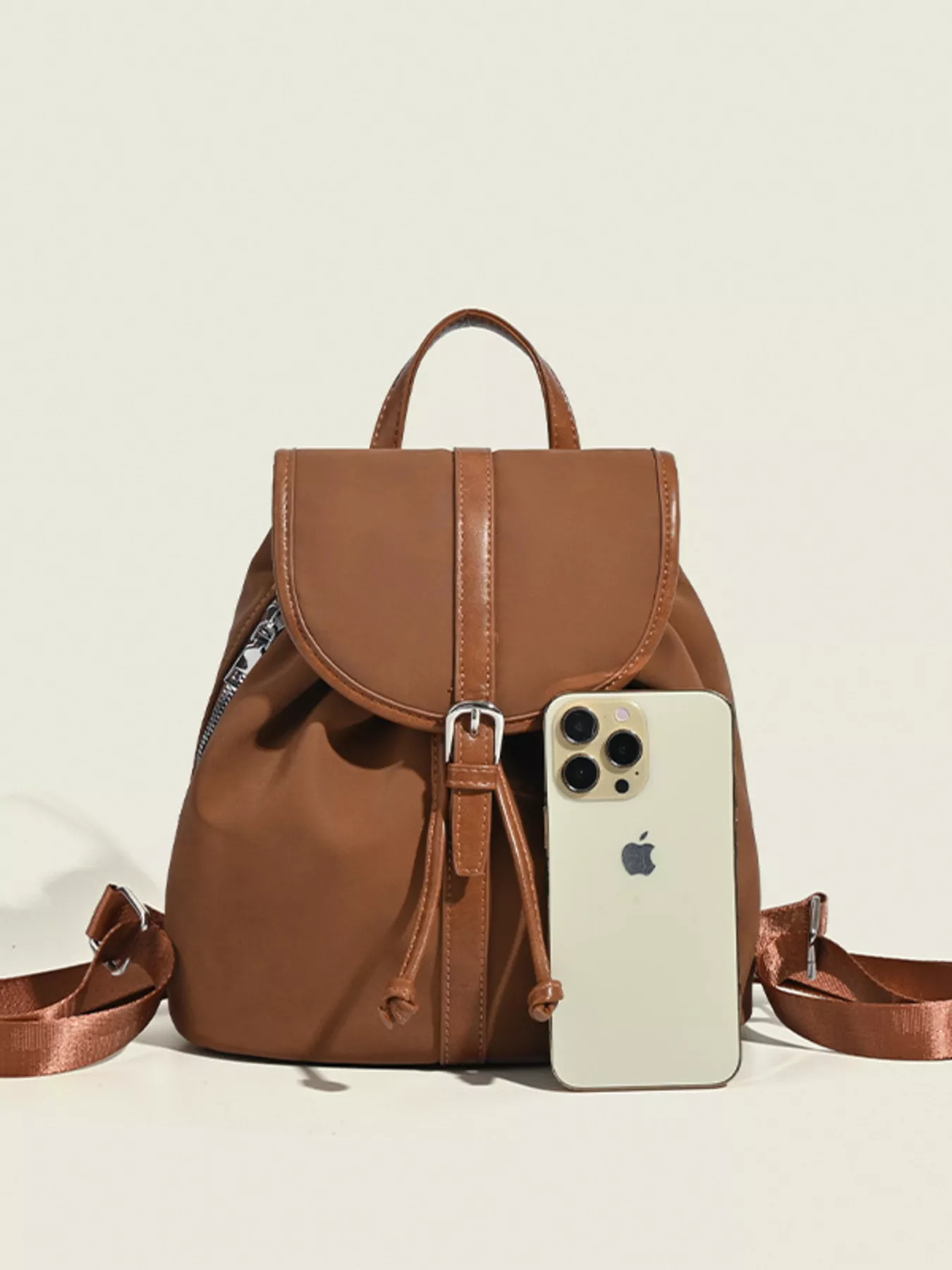 Drawstring Closure Flap Backpack Bag - Image 2