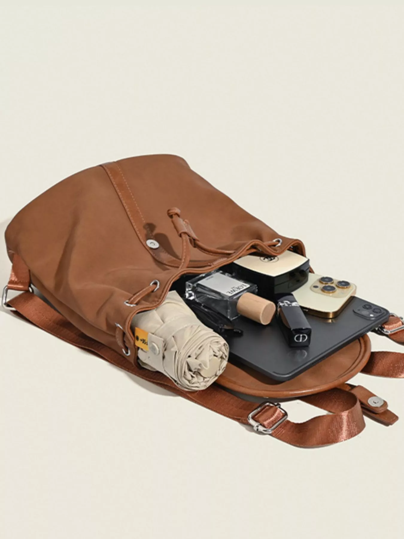 Drawstring Closure Flap Backpack Bag - Image 3
