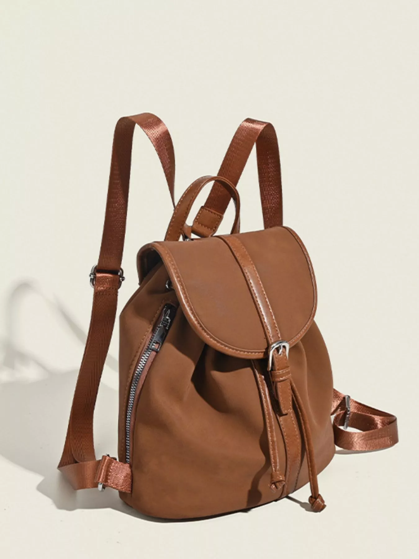 Drawstring Closure Flap Backpack Bag - Image 4