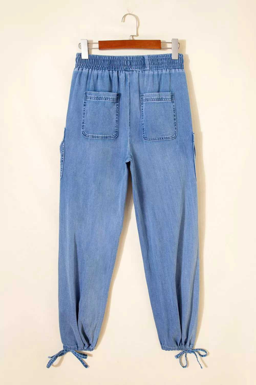 Drawstring Elastic Waist Pocketed Loose Jeans - Image 4