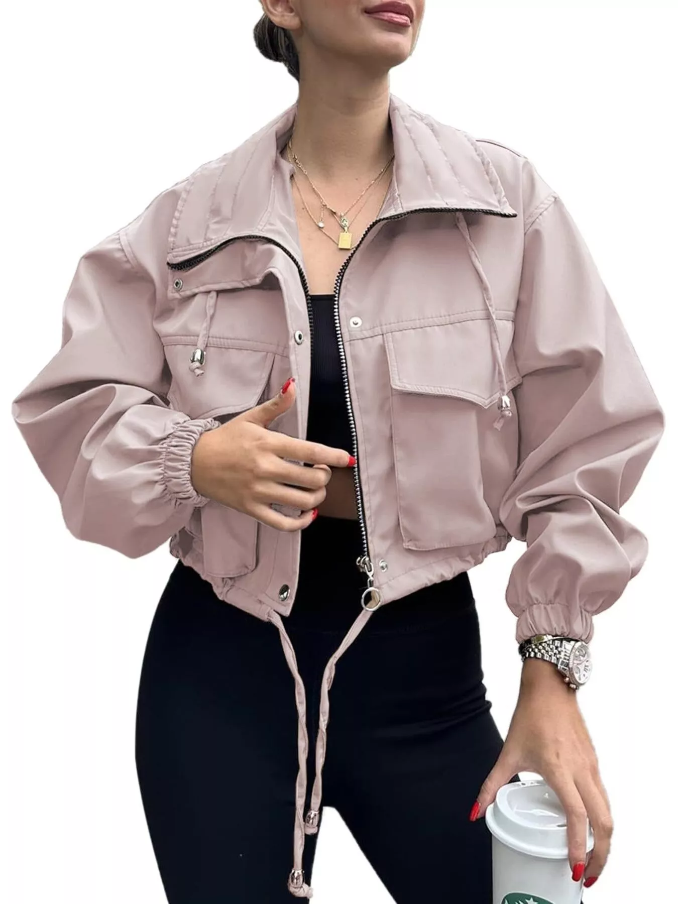 Drawstring Hem Zip Up Jacket - Image 4