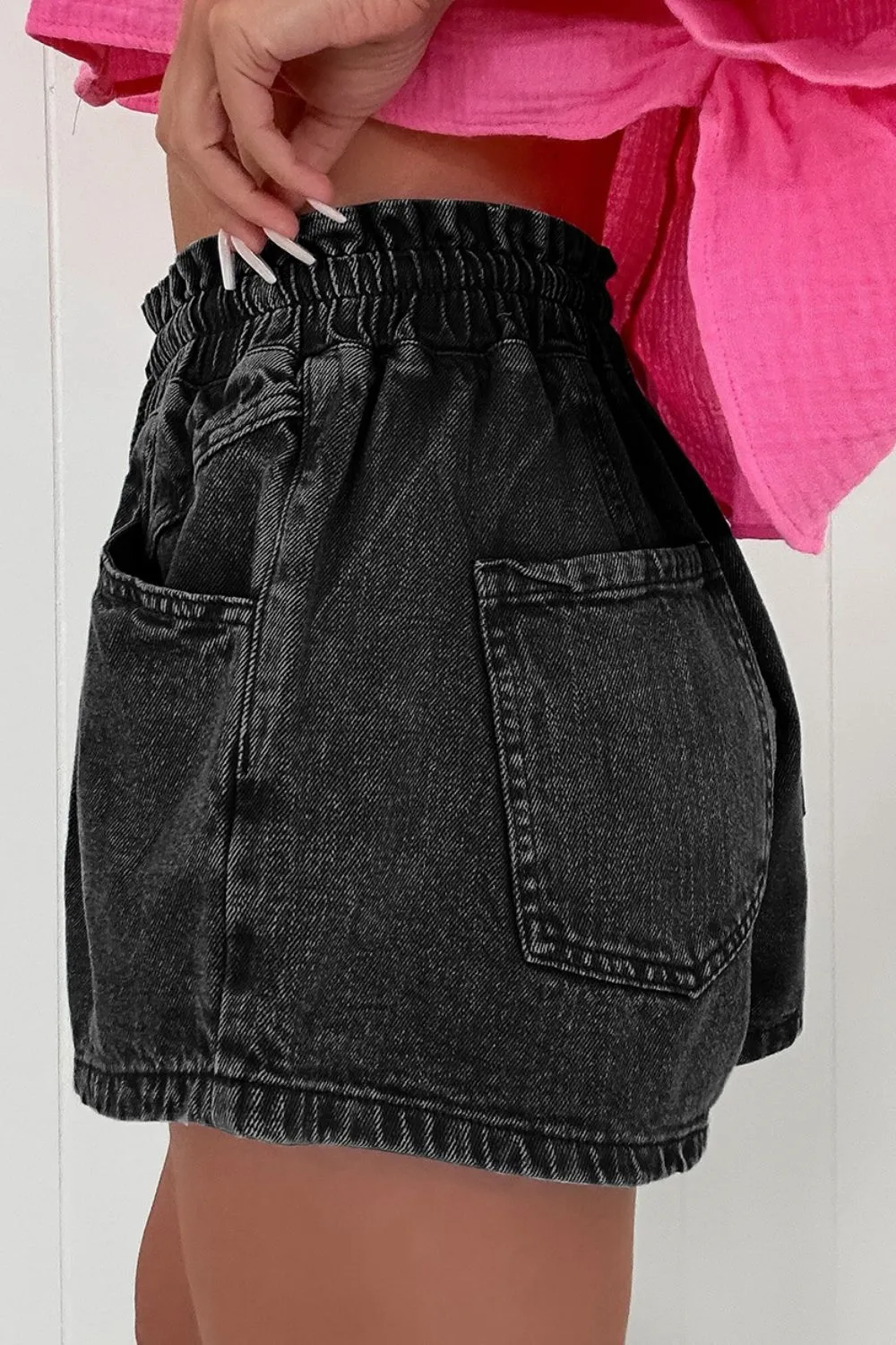 Drawstring High Waist Denim Shorts with Pockets - Image 12