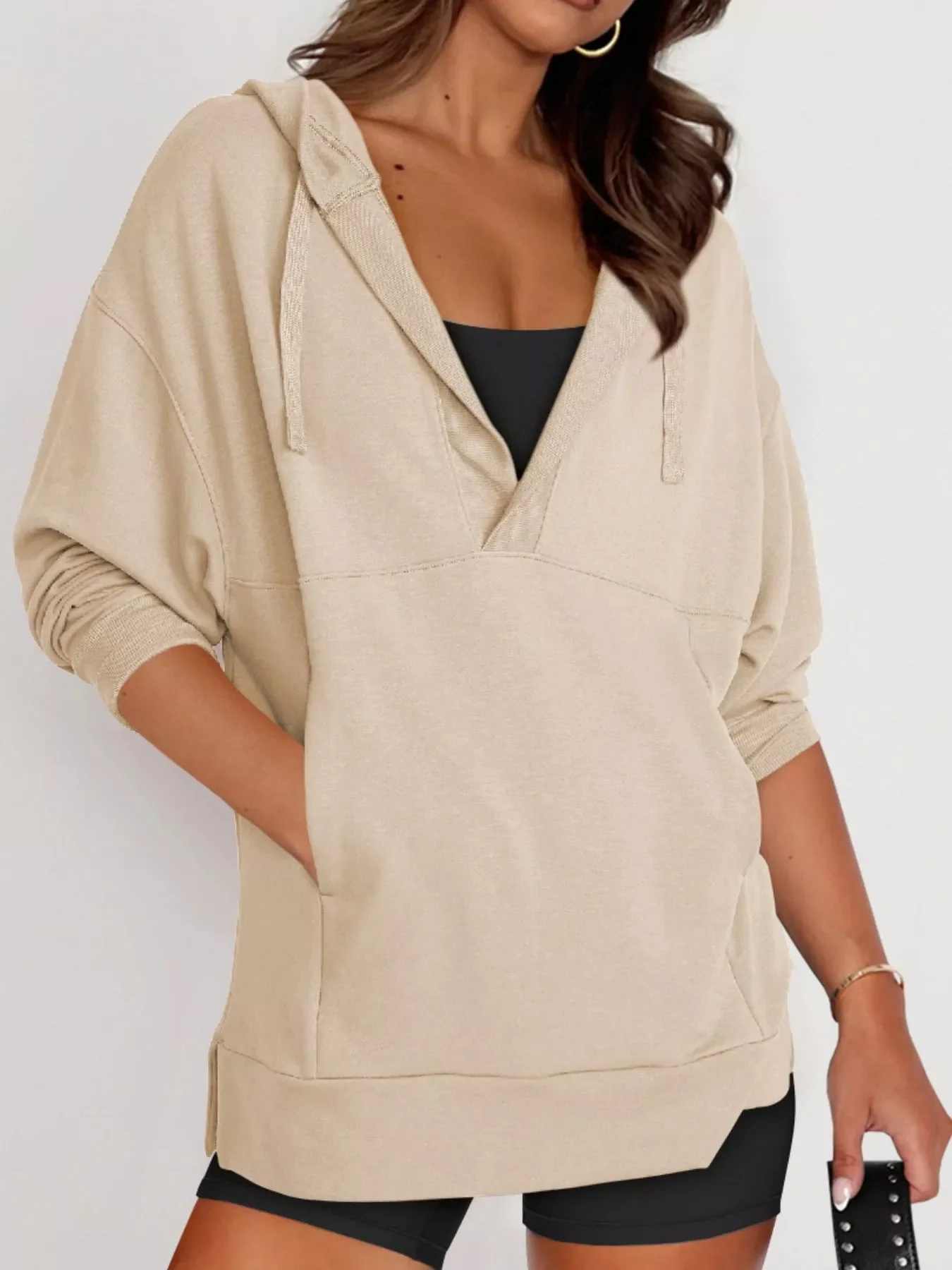 Drawstring Kangaroo Pocket Long Sleeve Hoodie - Image 17