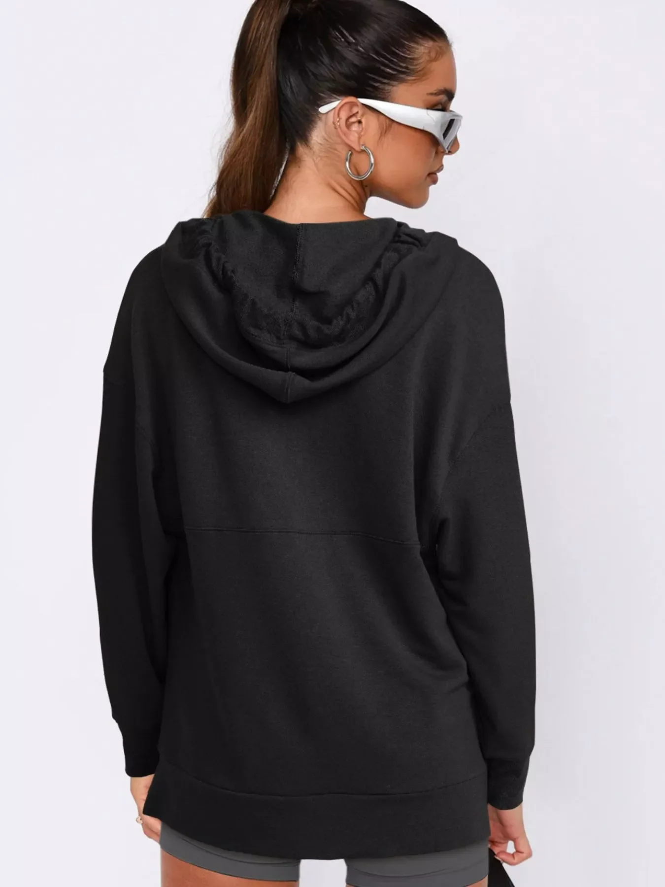 Drawstring Kangaroo Pocket Long Sleeve Hoodie - Image 8
