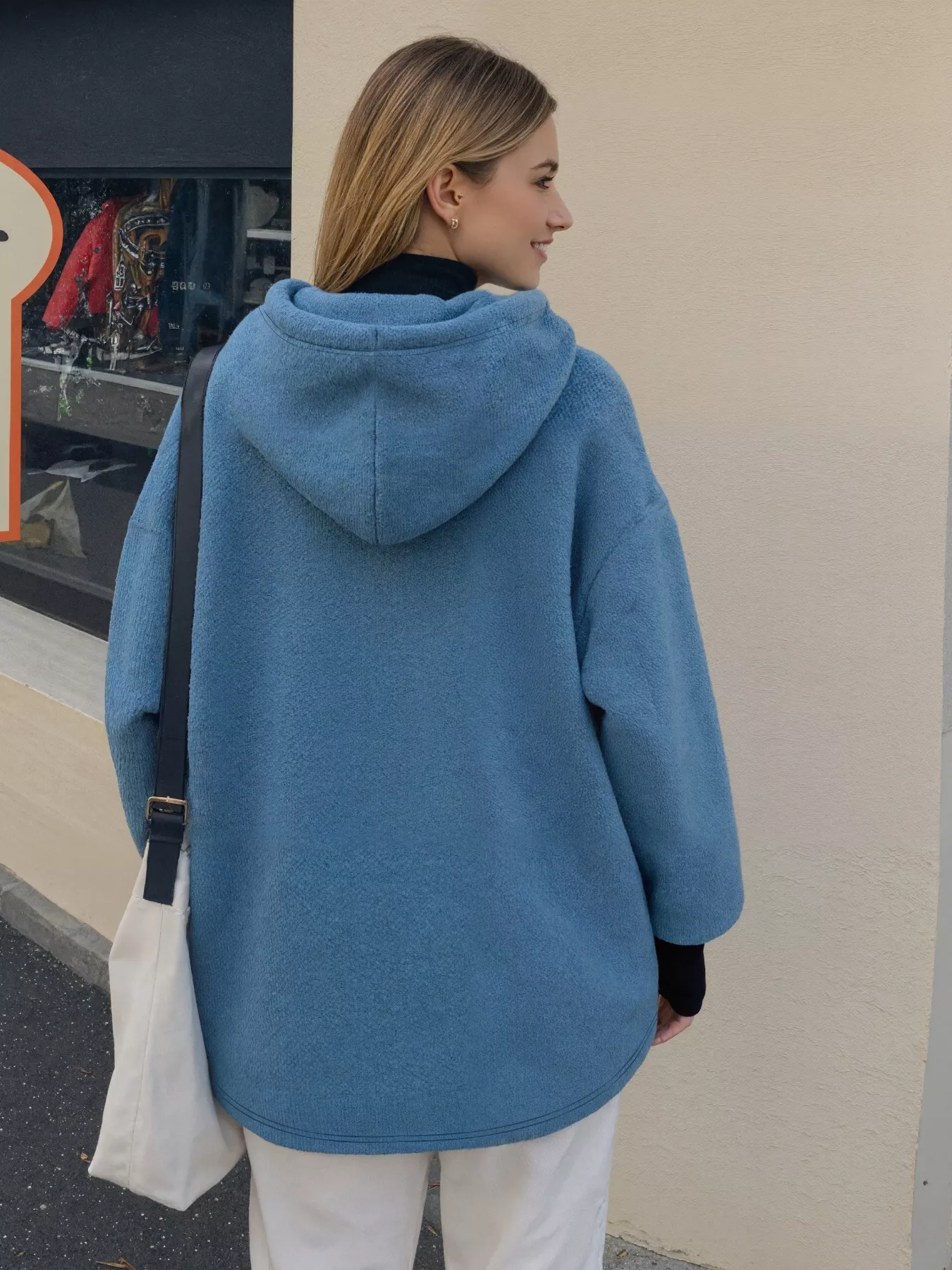 Drawstring Sherpa Kangaroo Pocket Hoodie - Image 5