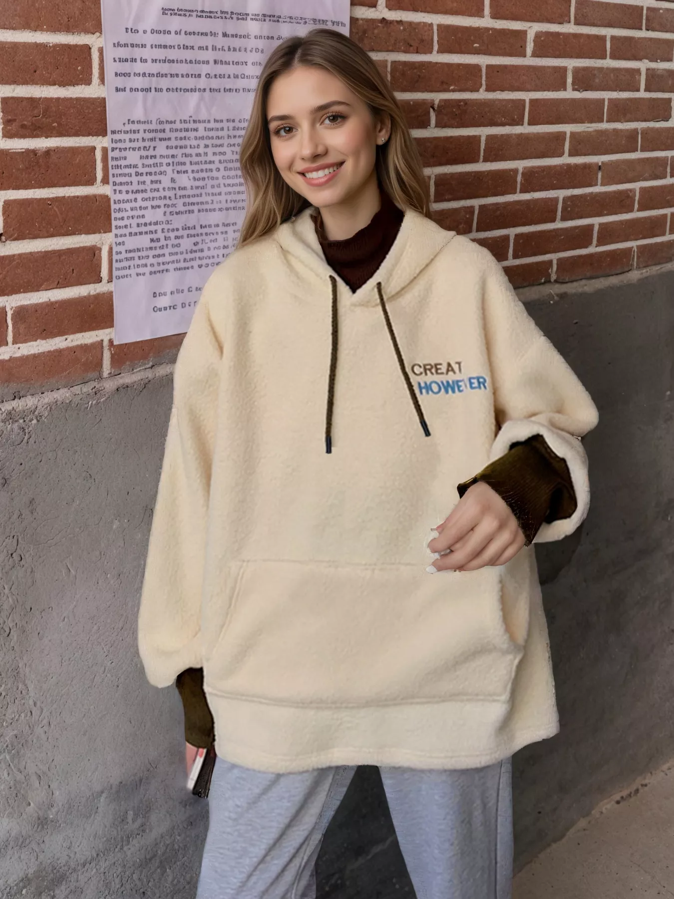 Drawstring Sherpa Kangaroo Pocket Hoodie - Image 7