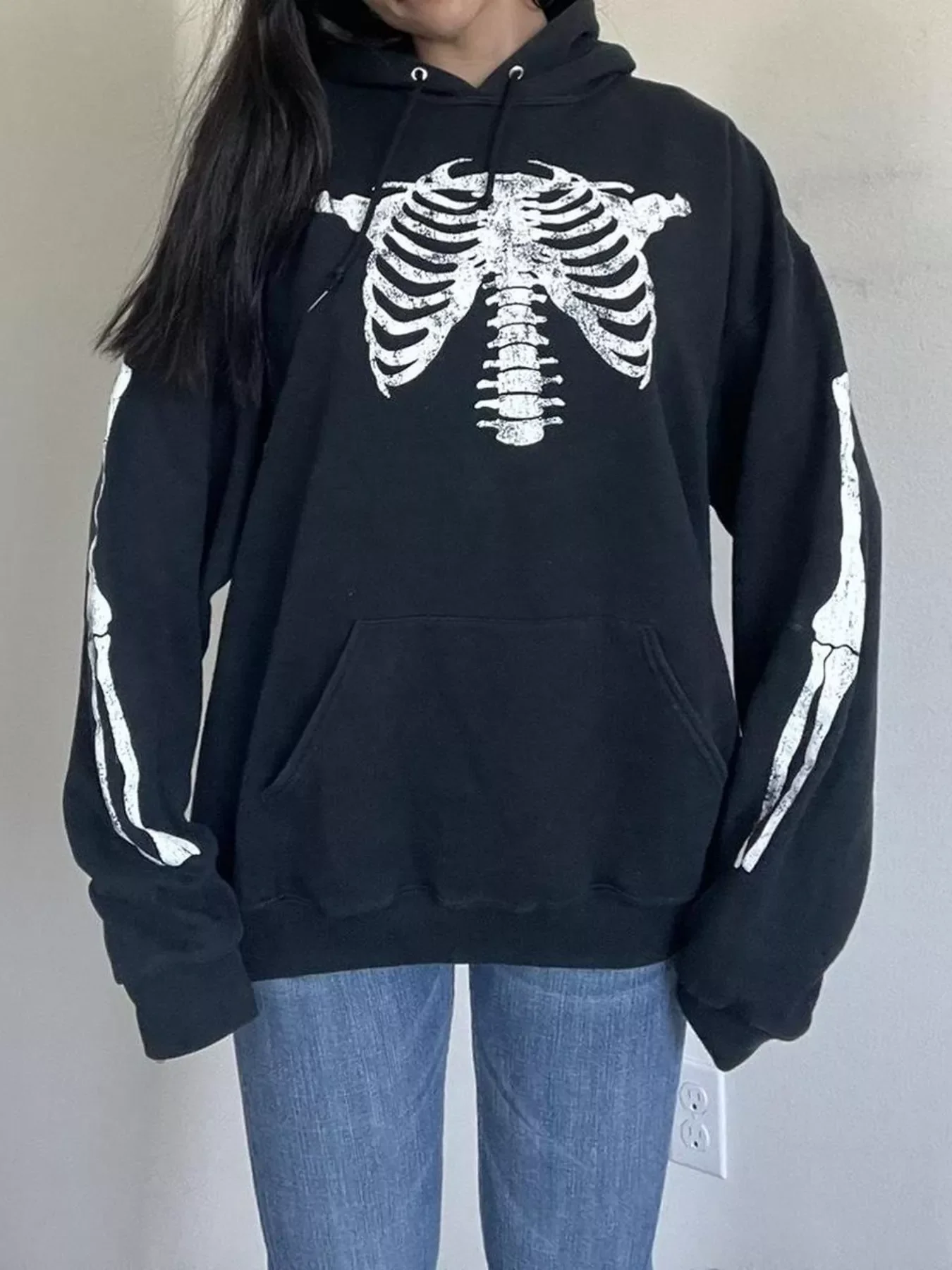 Drawstring Skeleton Long Sleeve Hoodie
