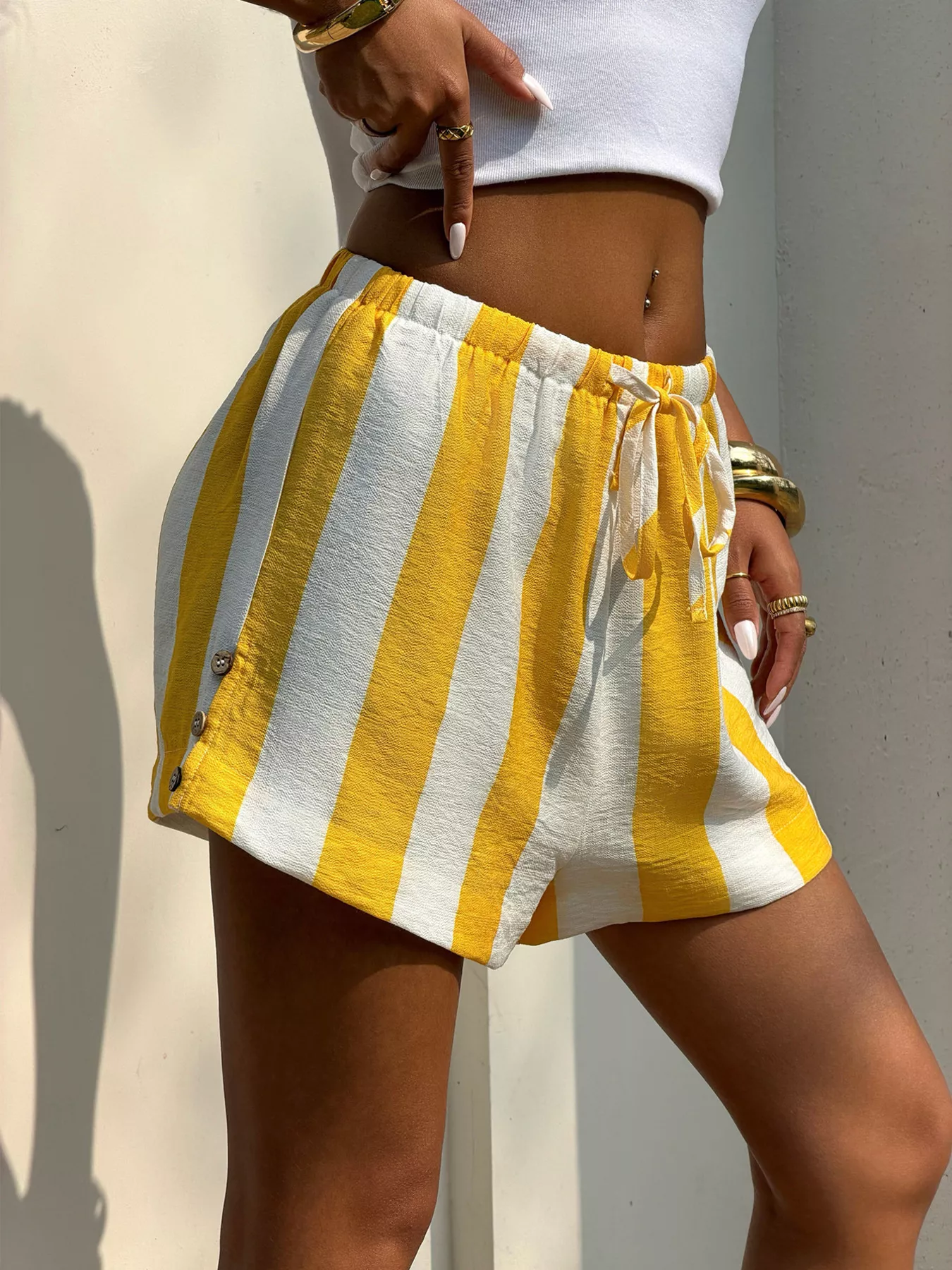 Drawstring Striped Shorts - Image 2