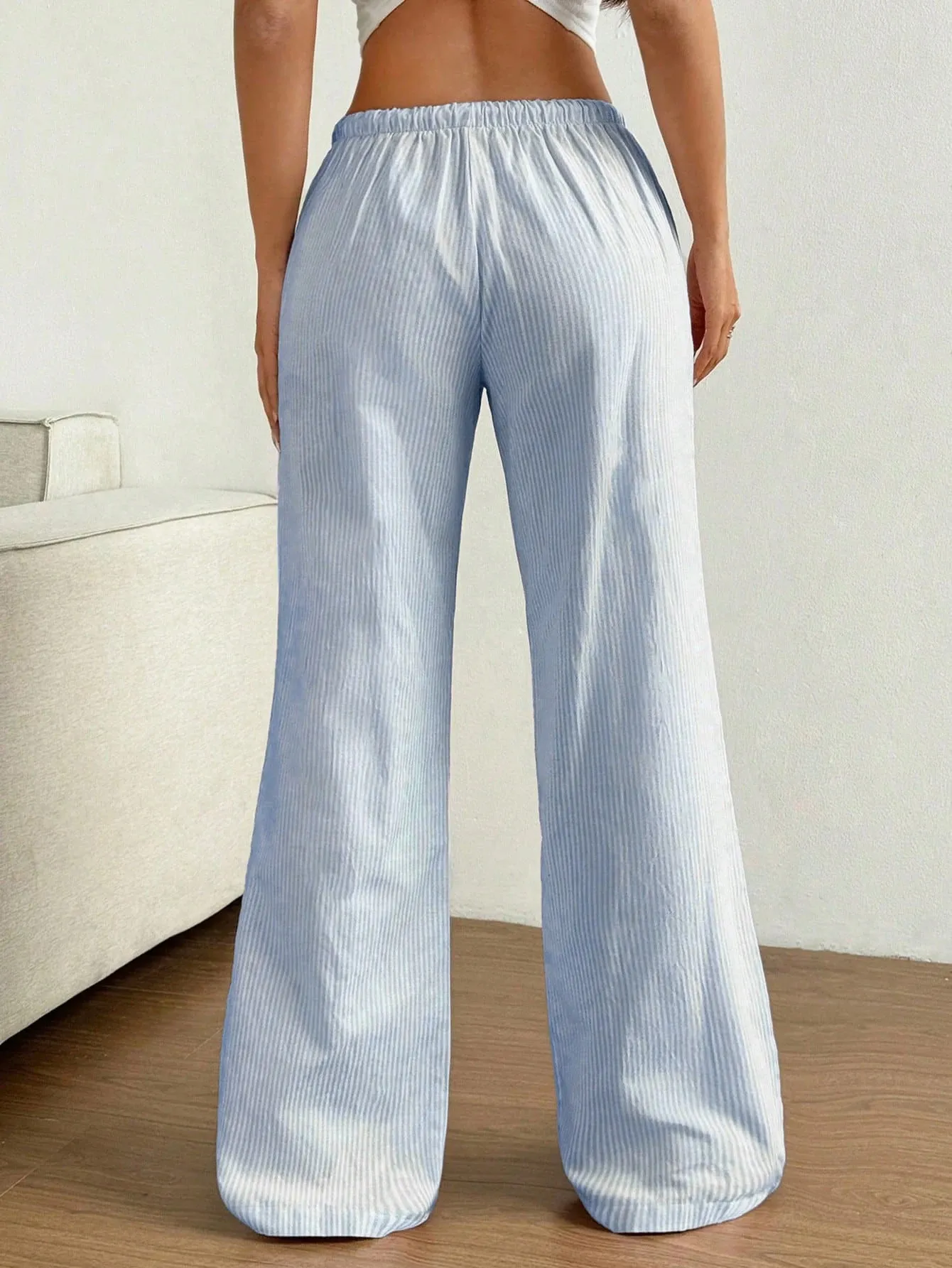 Drawstring Striped Wide Leg Pants - Image 13