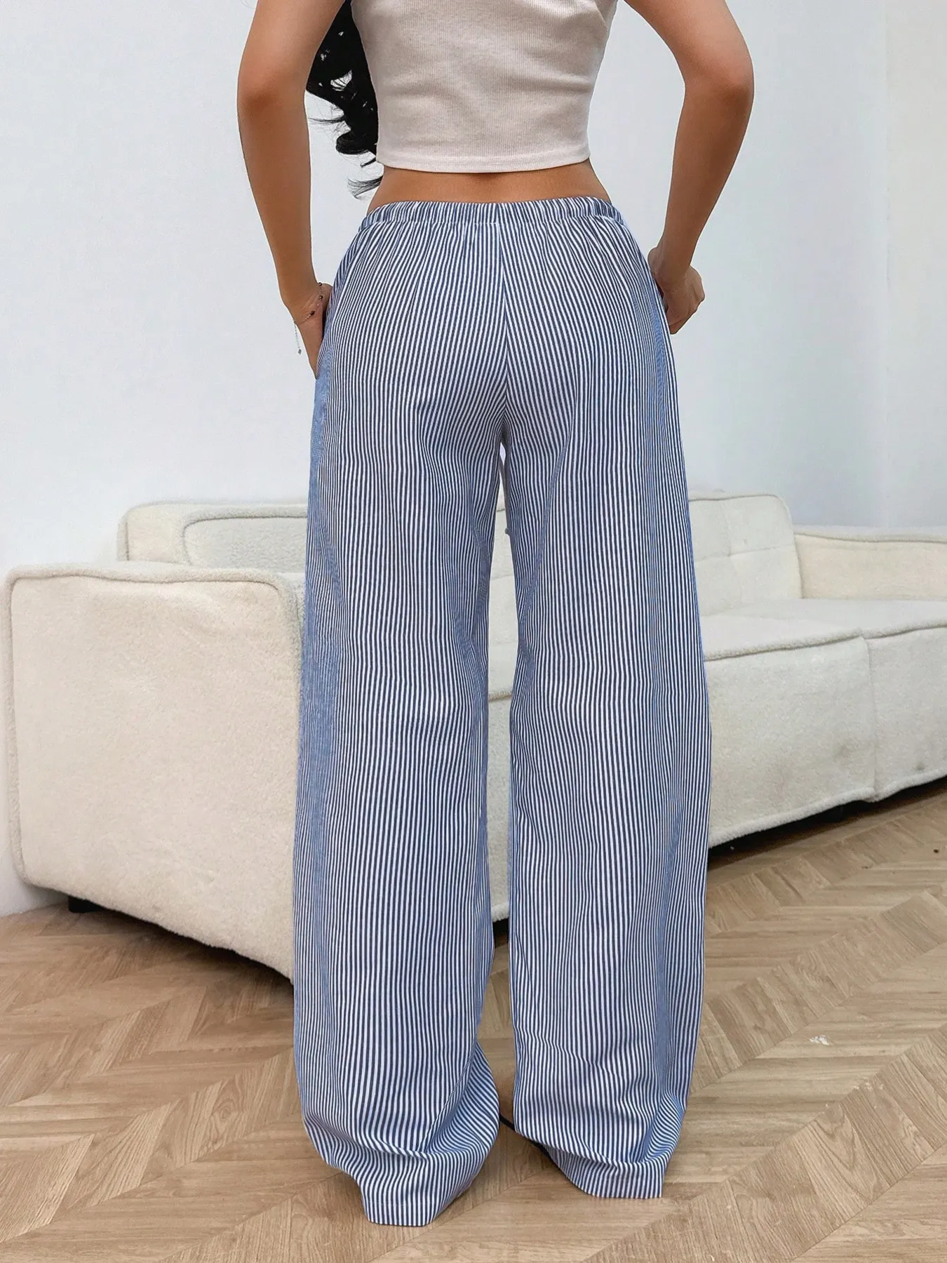 Drawstring Striped Wide Leg Pants - Image 6