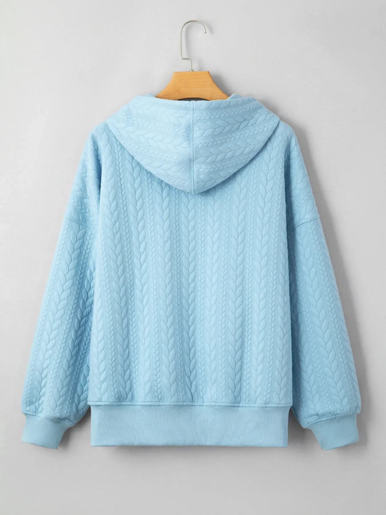 Drawstring Textured Baggy Solid Hoodie - Image 16