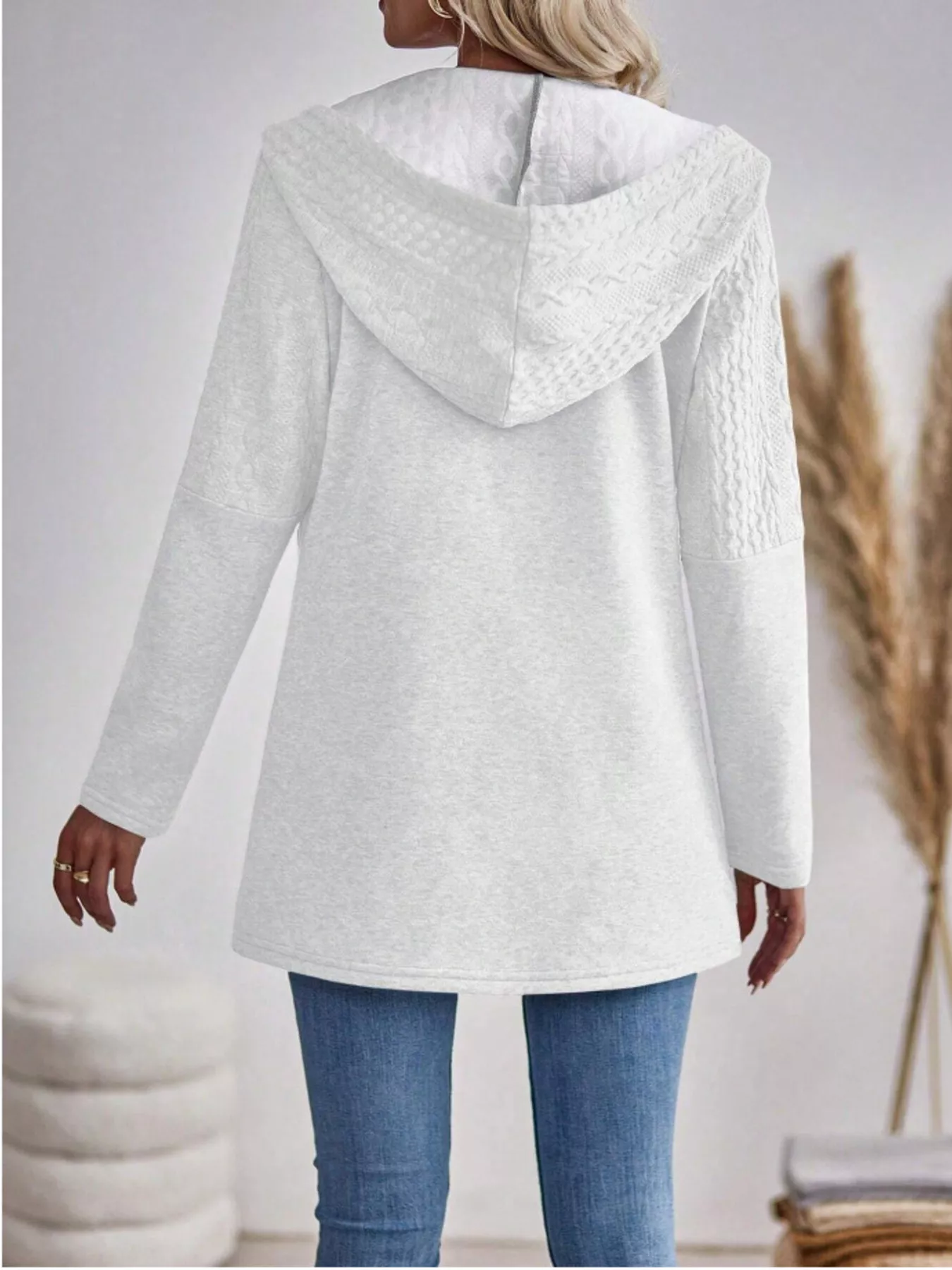 Drawstring Textured Zip Up Drawstring Hooded Jacket - Image 6