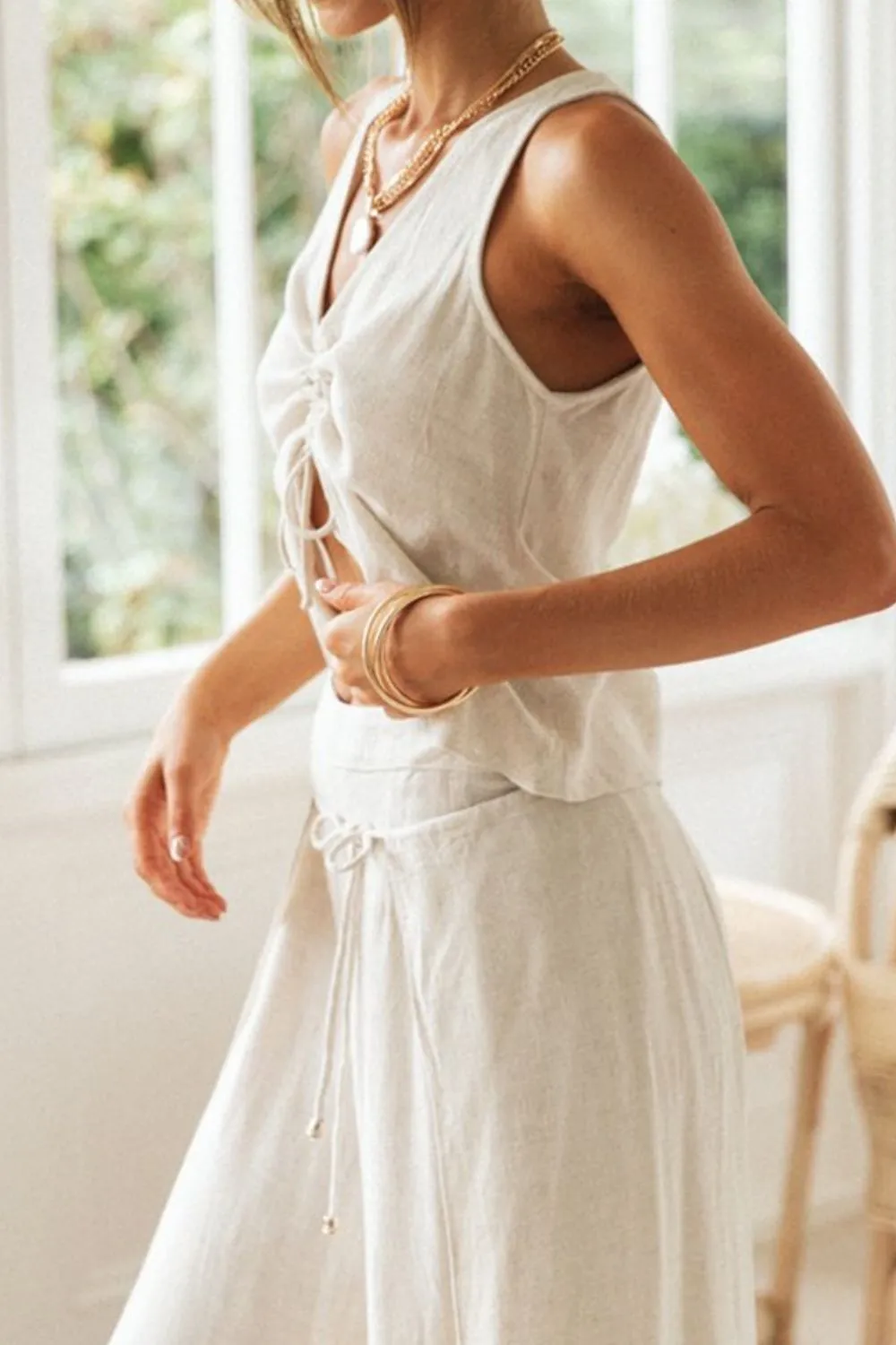 Drawstring V-Neck Tank and Pants Set - Image 8