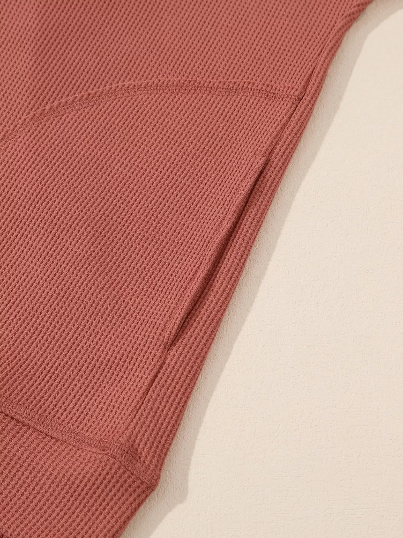 Drawstring V-Neck Waffle Knit Casual Hoodie - Image 13