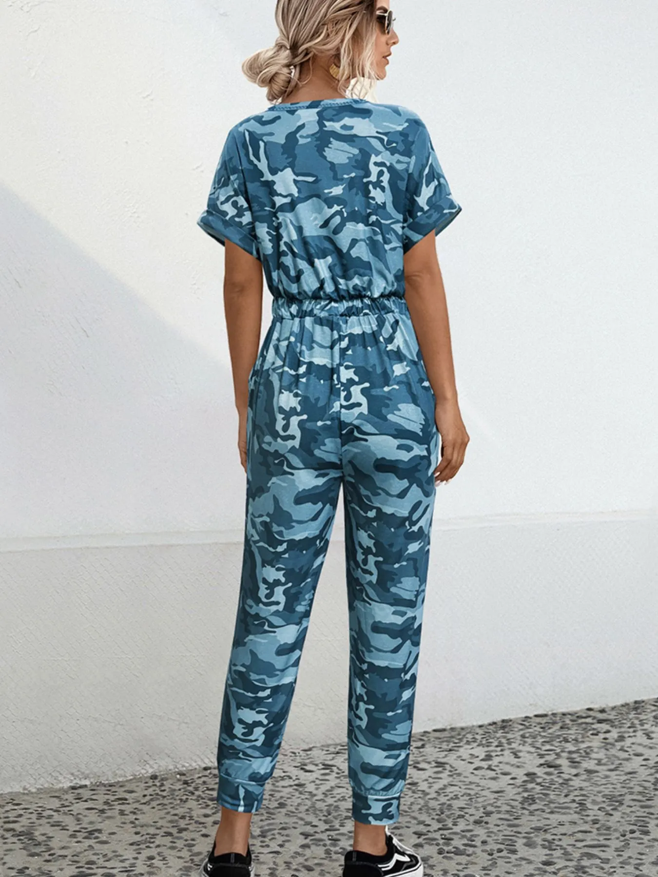 Drawstring Waist Short Sleeve Jumpsuit - Image 5