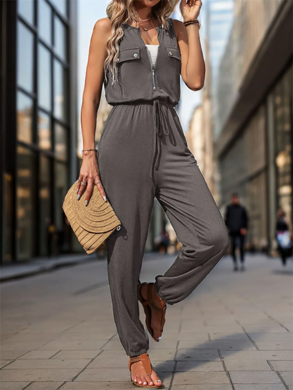 Drawstring Waist Sleeveless Jumpsuit - Image 2