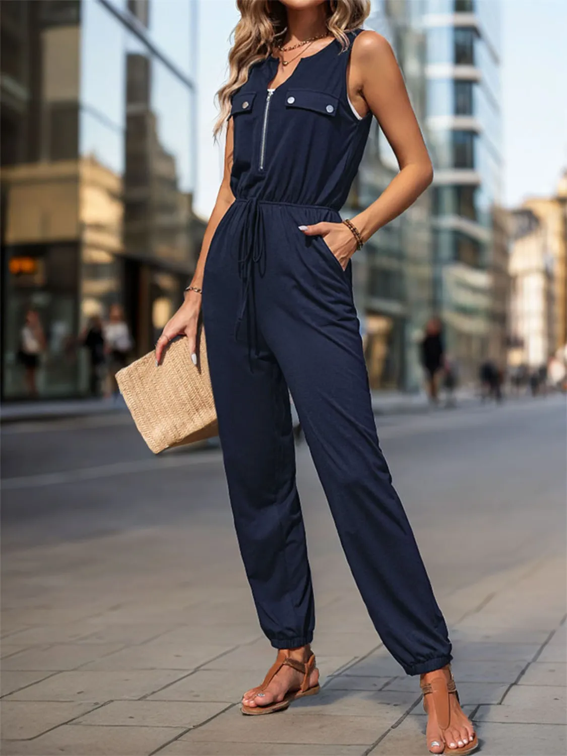 Drawstring Waist Sleeveless Jumpsuit - Image 8