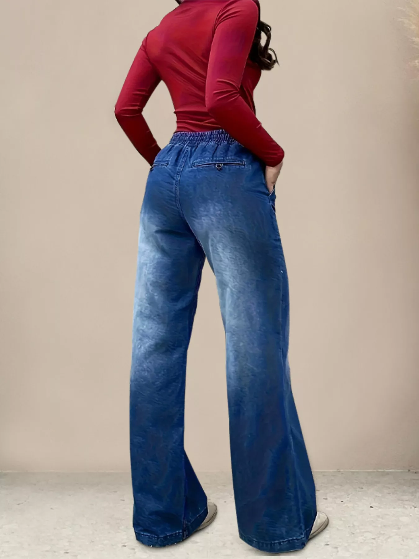 Drawstring Waist Wide Leg Jeans - Image 4