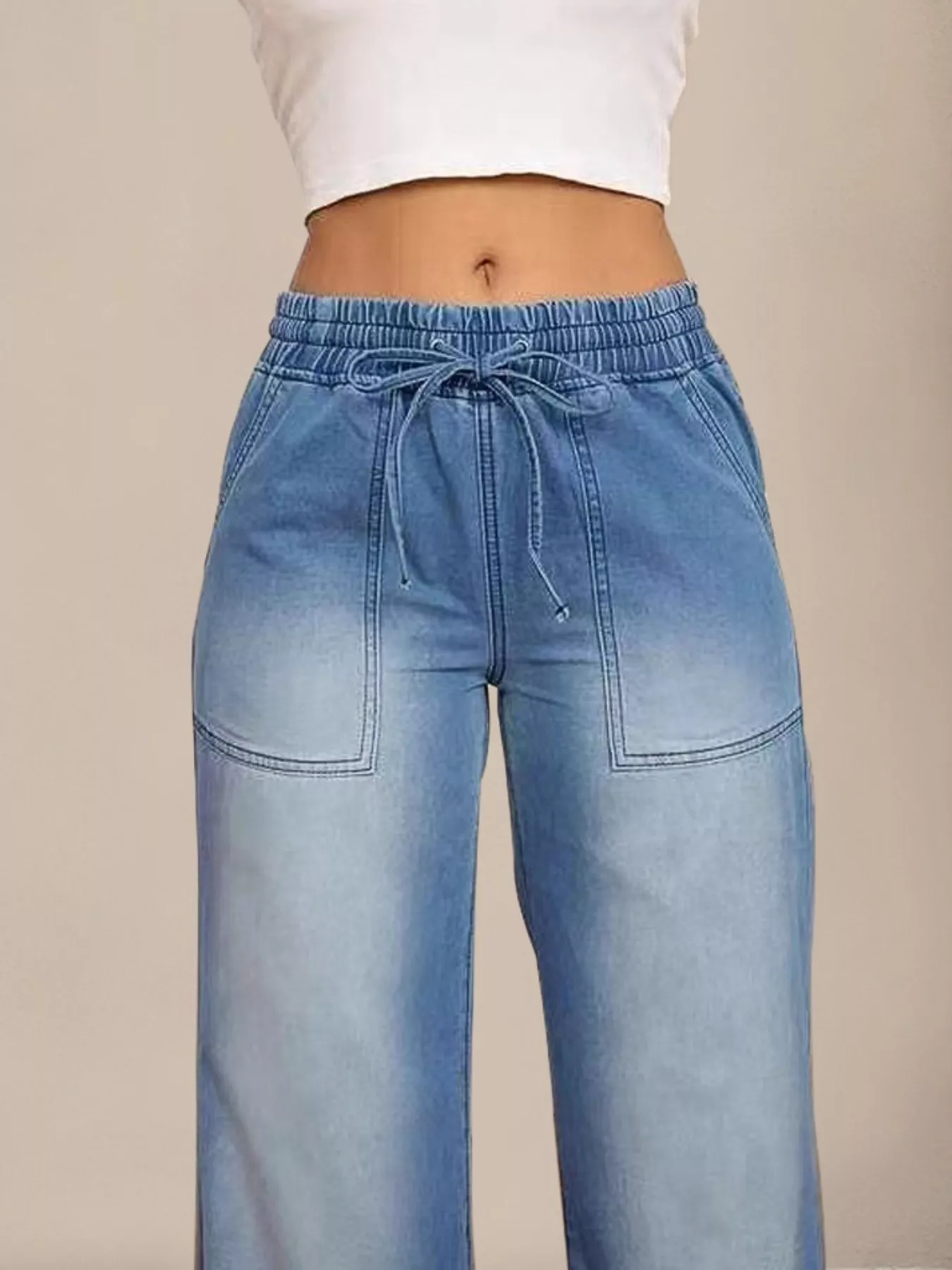 Drawstring Waist Wide Leg Jeans - Image 6
