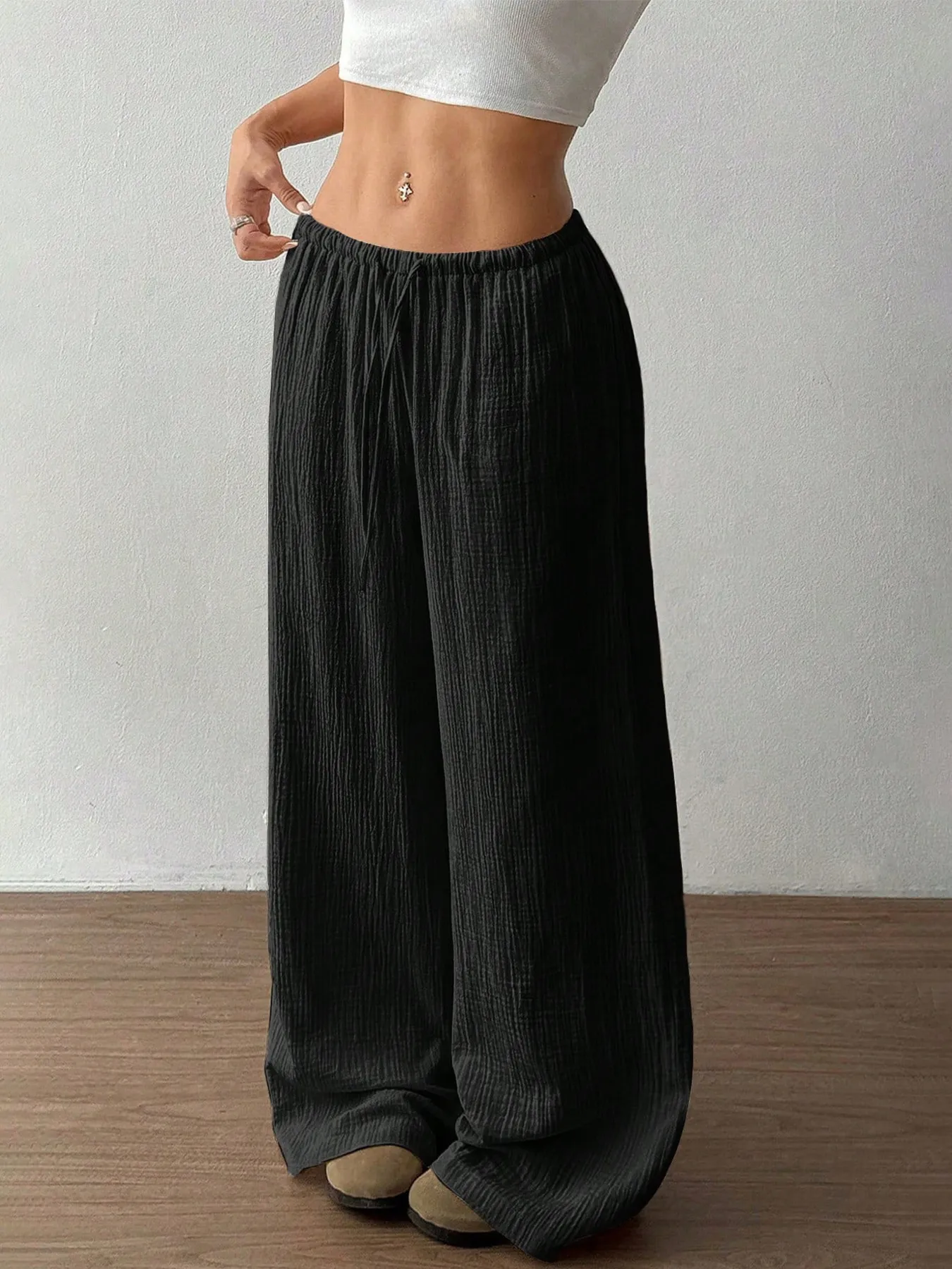 Drawstring Wide-Leg Casual Pants - Image 10