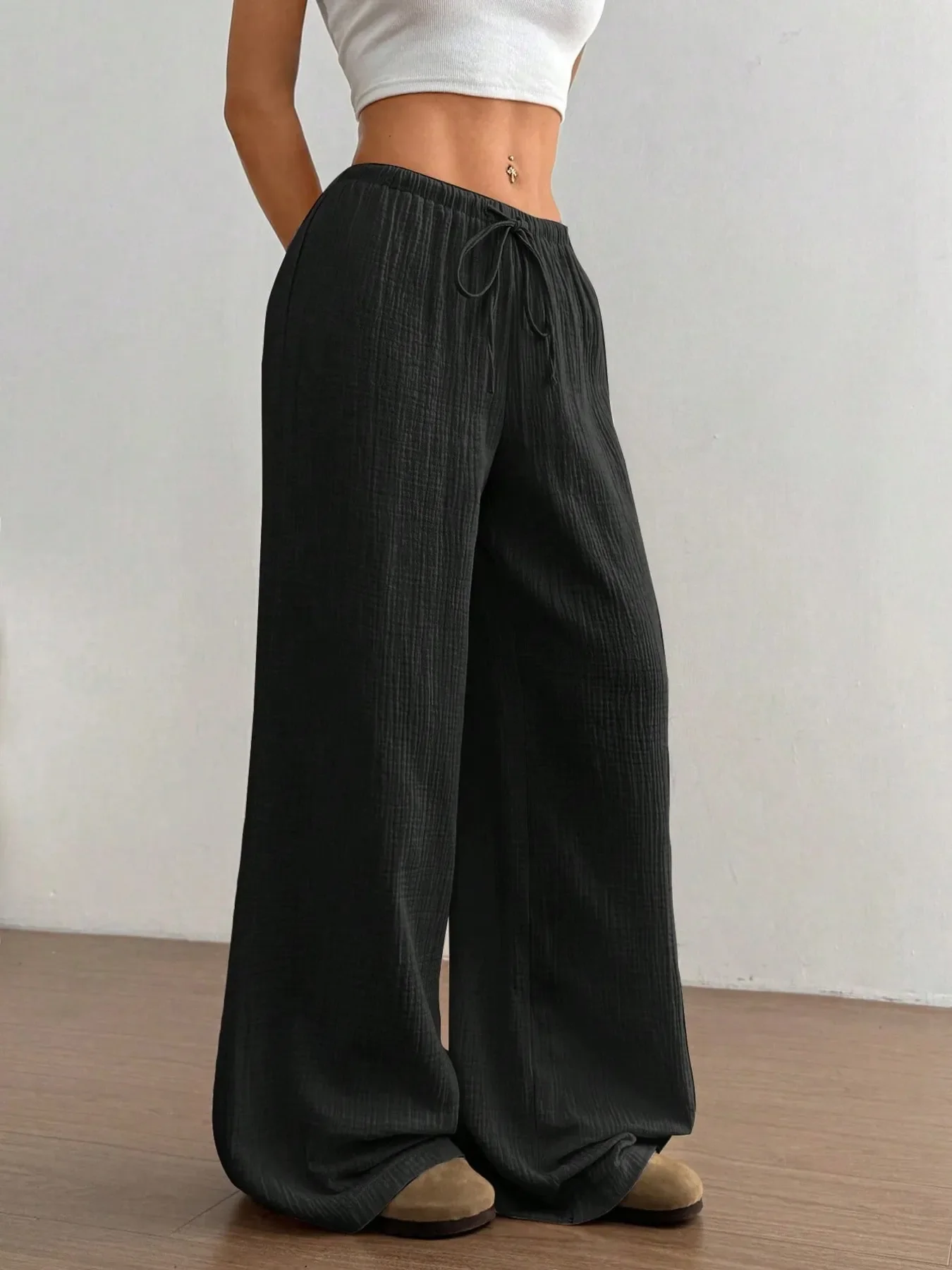 Drawstring Wide-Leg Casual Pants - Image 11