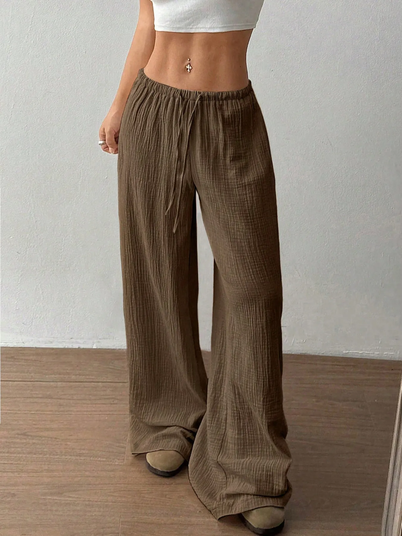 Drawstring Wide-Leg Casual Pants - Image 13