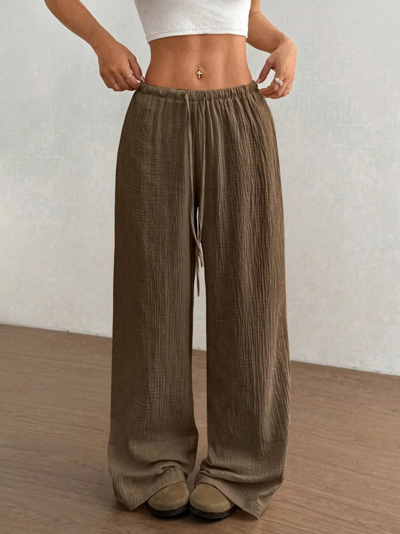Drawstring Wide-Leg Casual Pants - Image 14
