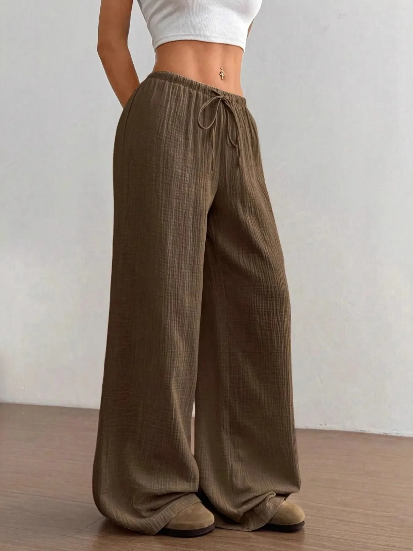 Drawstring Wide-Leg Casual Pants - Image 16