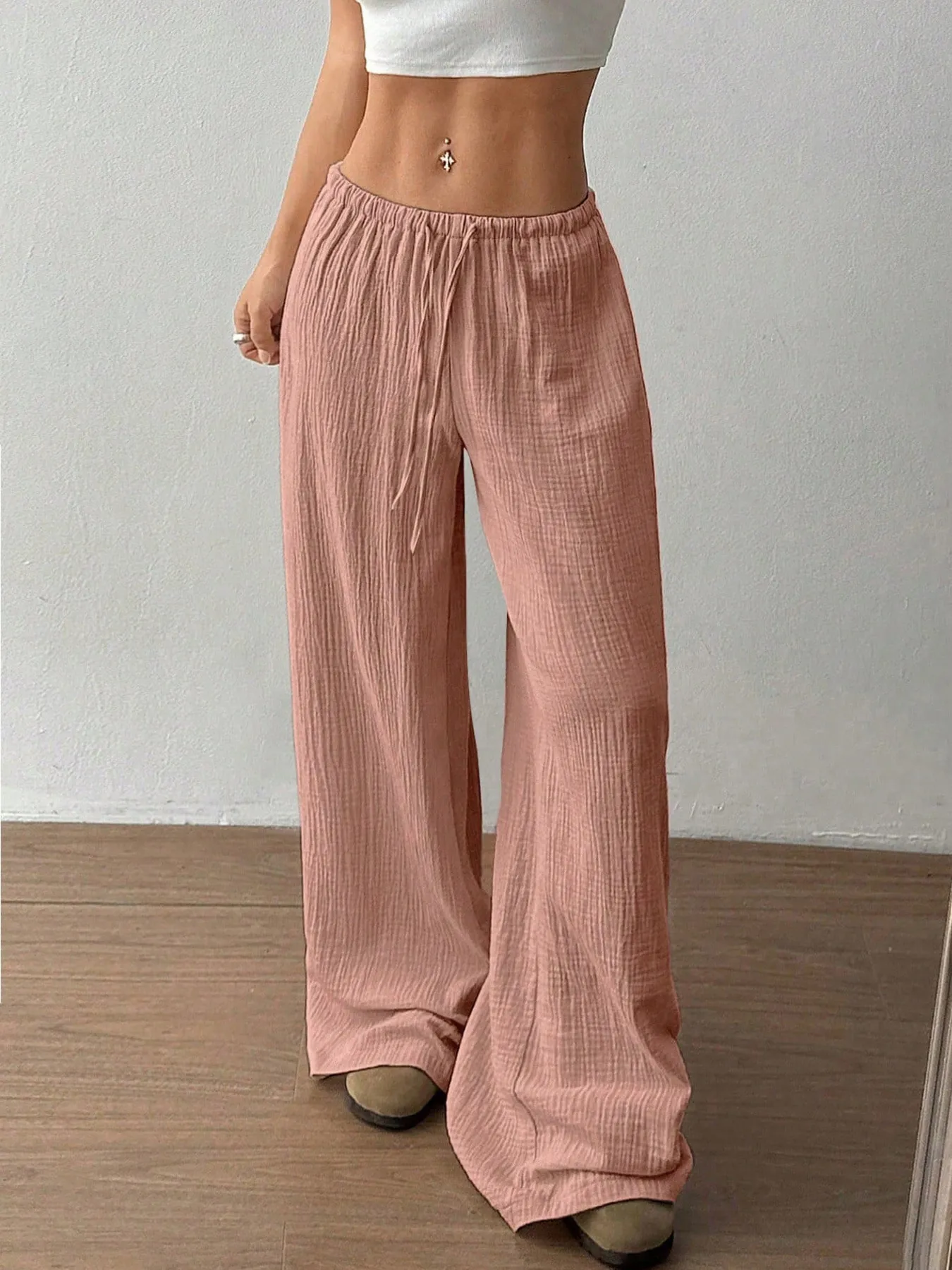 Drawstring Wide-Leg Casual Pants - Image 18