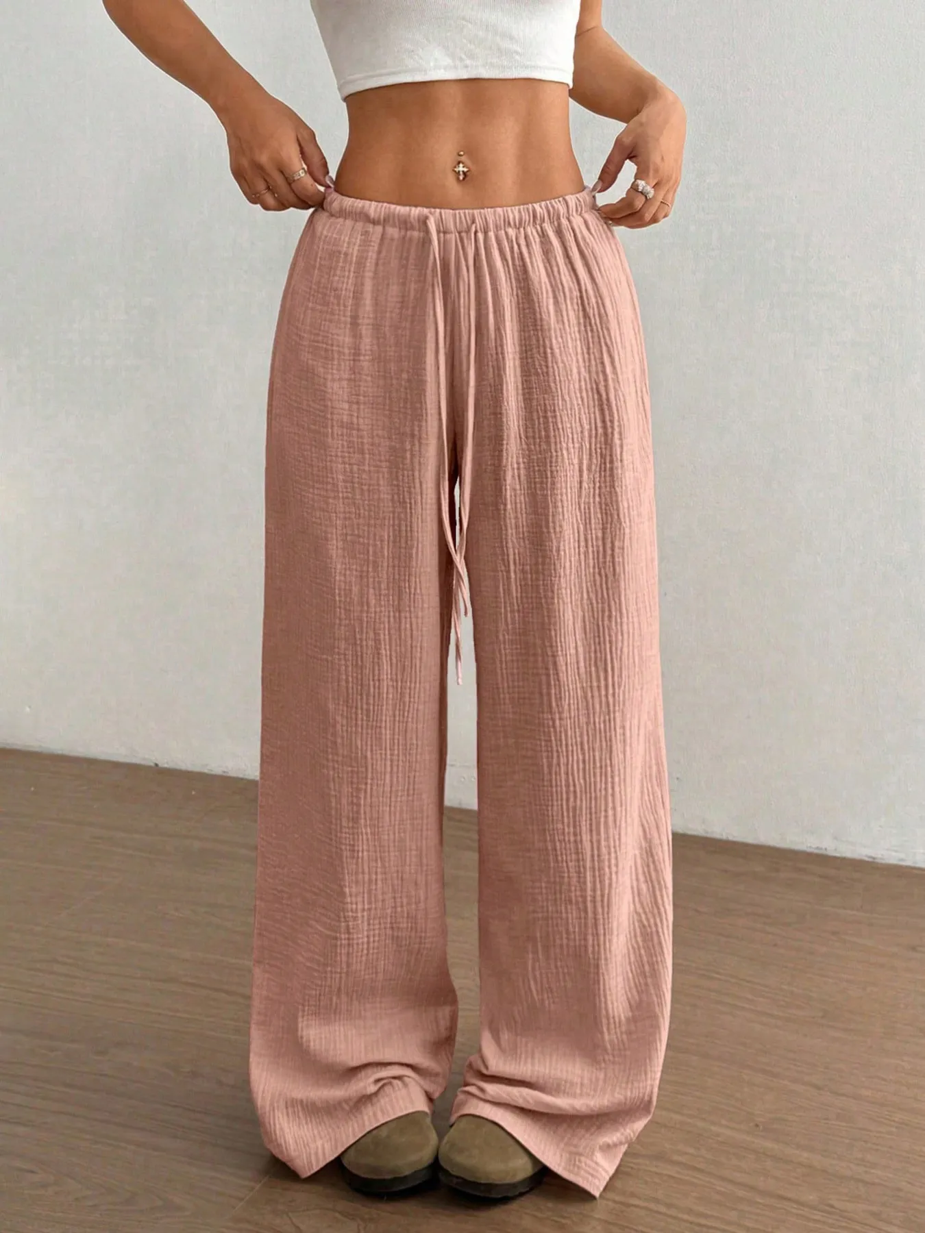 Drawstring Wide-Leg Casual Pants - Image 20
