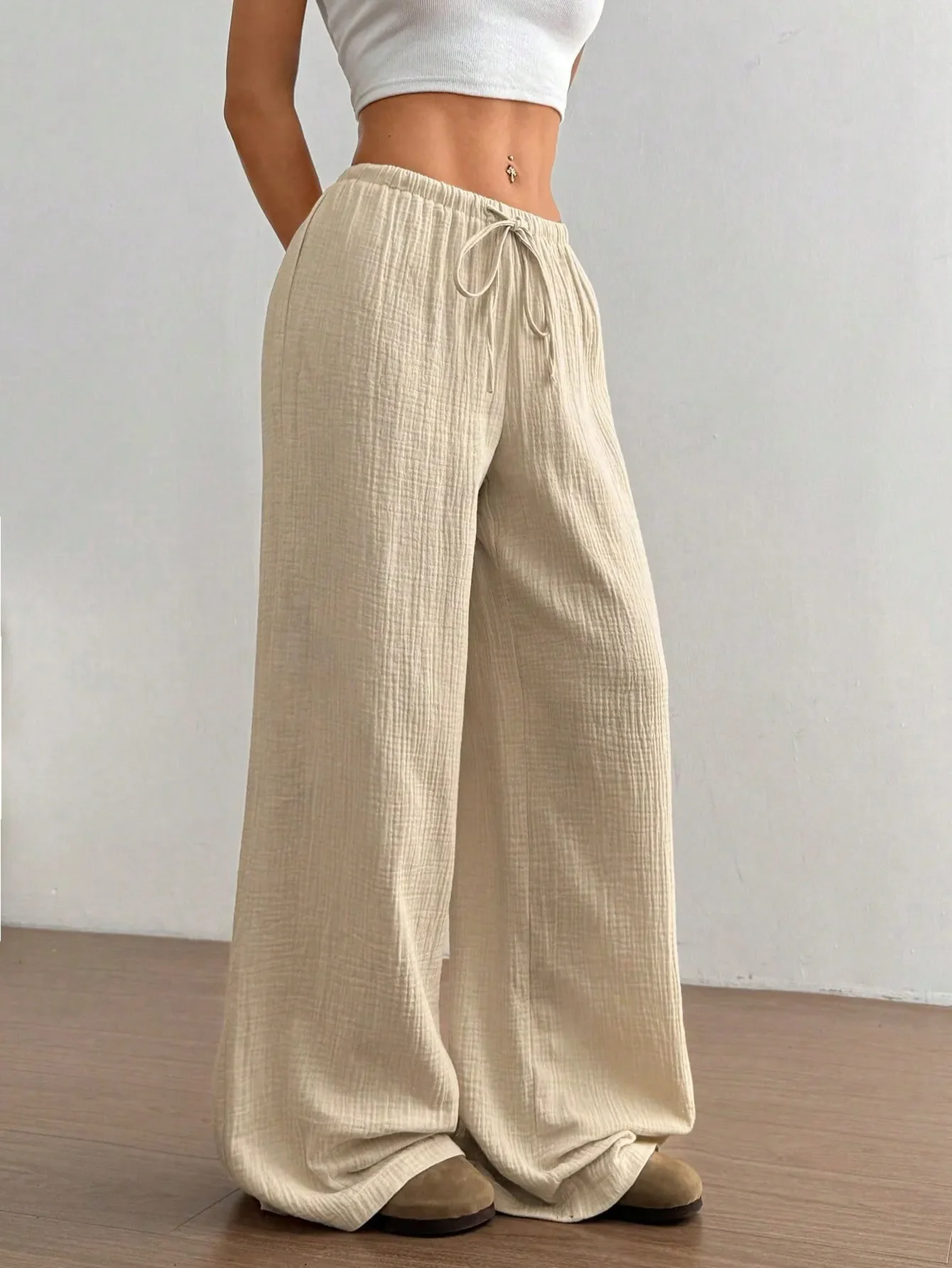 Drawstring Wide-Leg Casual Pants - Image 24