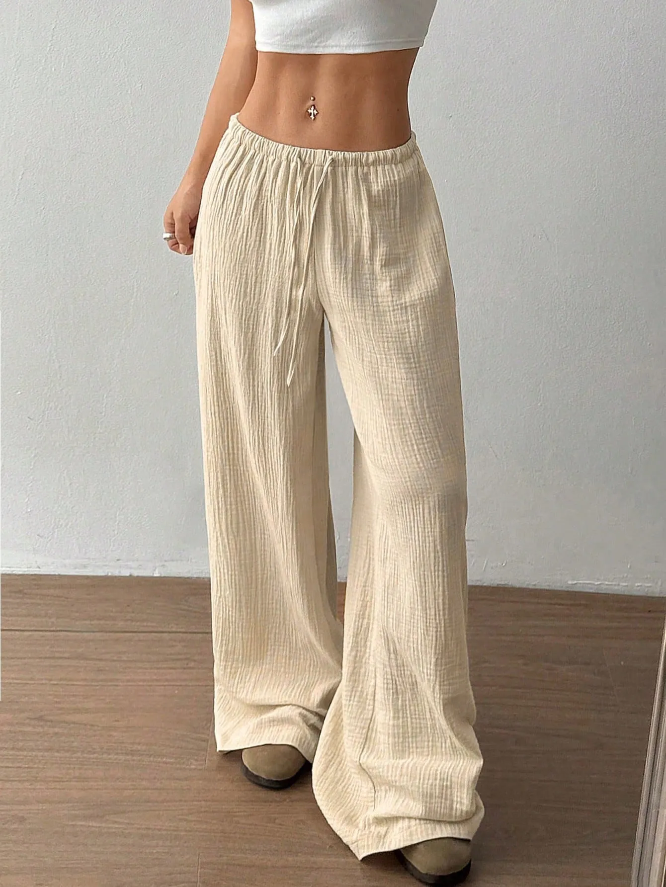 Drawstring Wide-Leg Casual Pants - Image 26