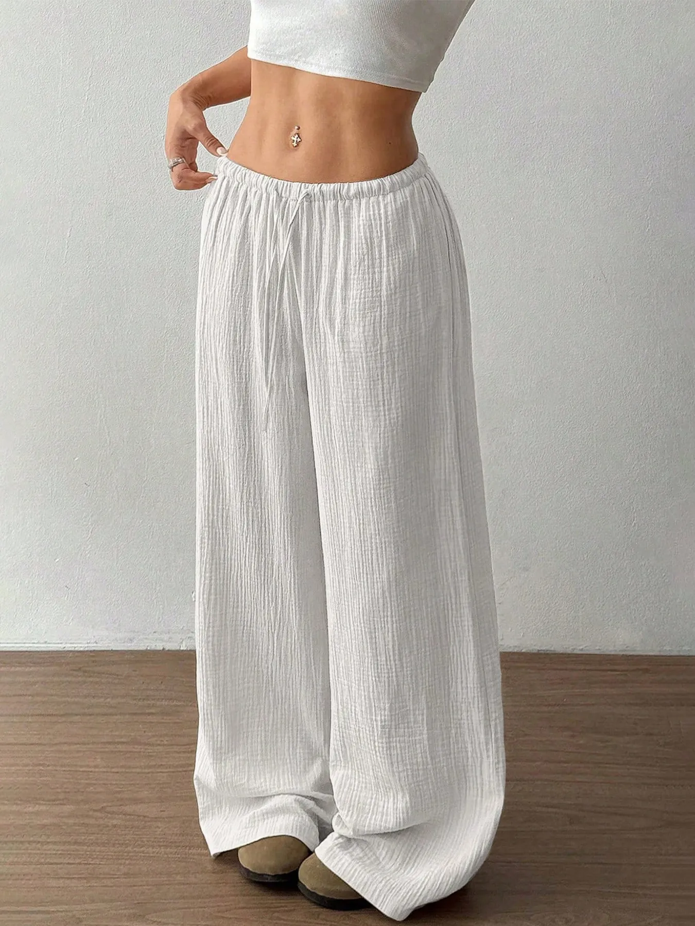 Drawstring Wide-Leg Casual Pants - Image 3