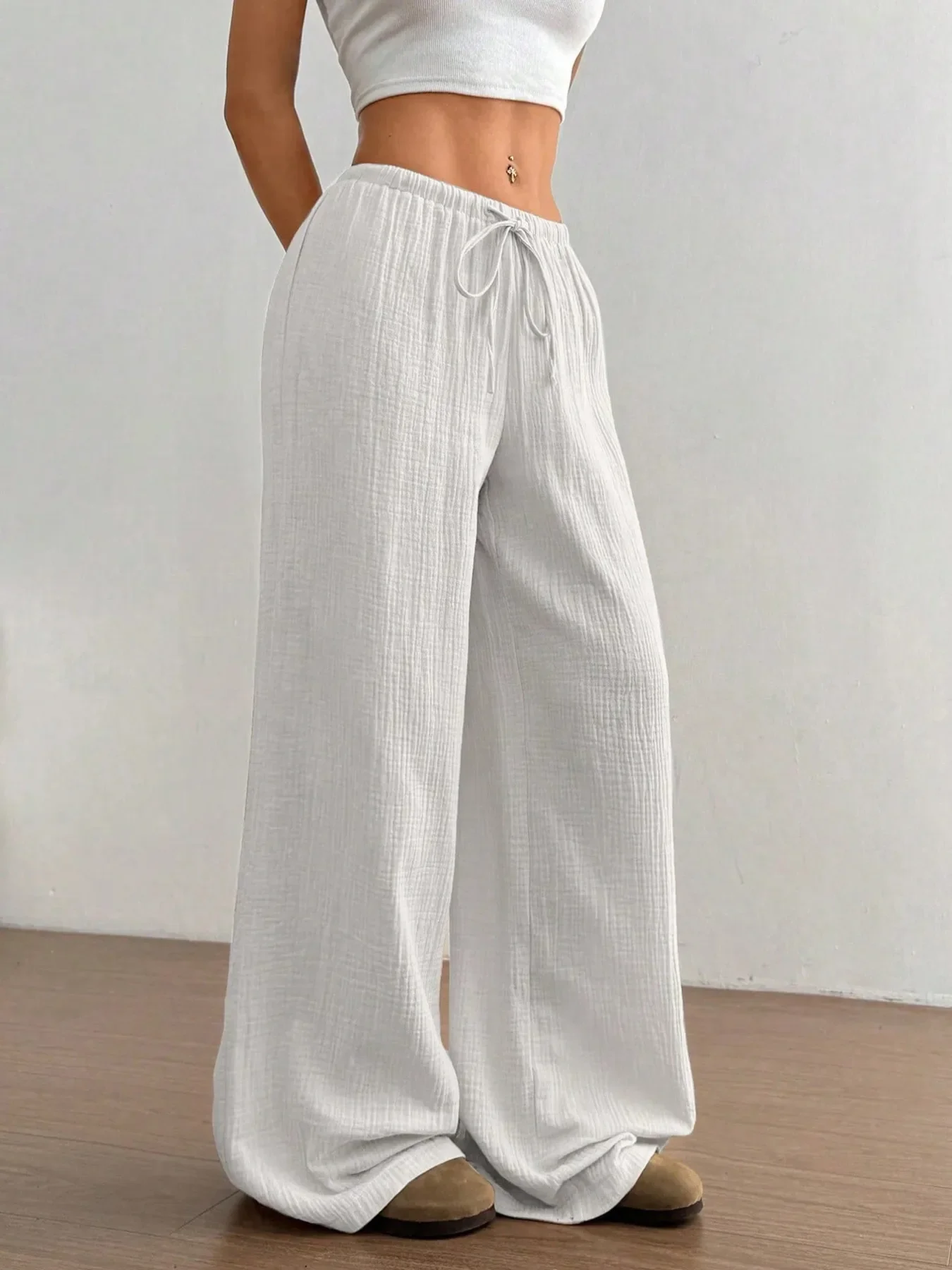 Drawstring Wide-Leg Casual Pants - Image 4