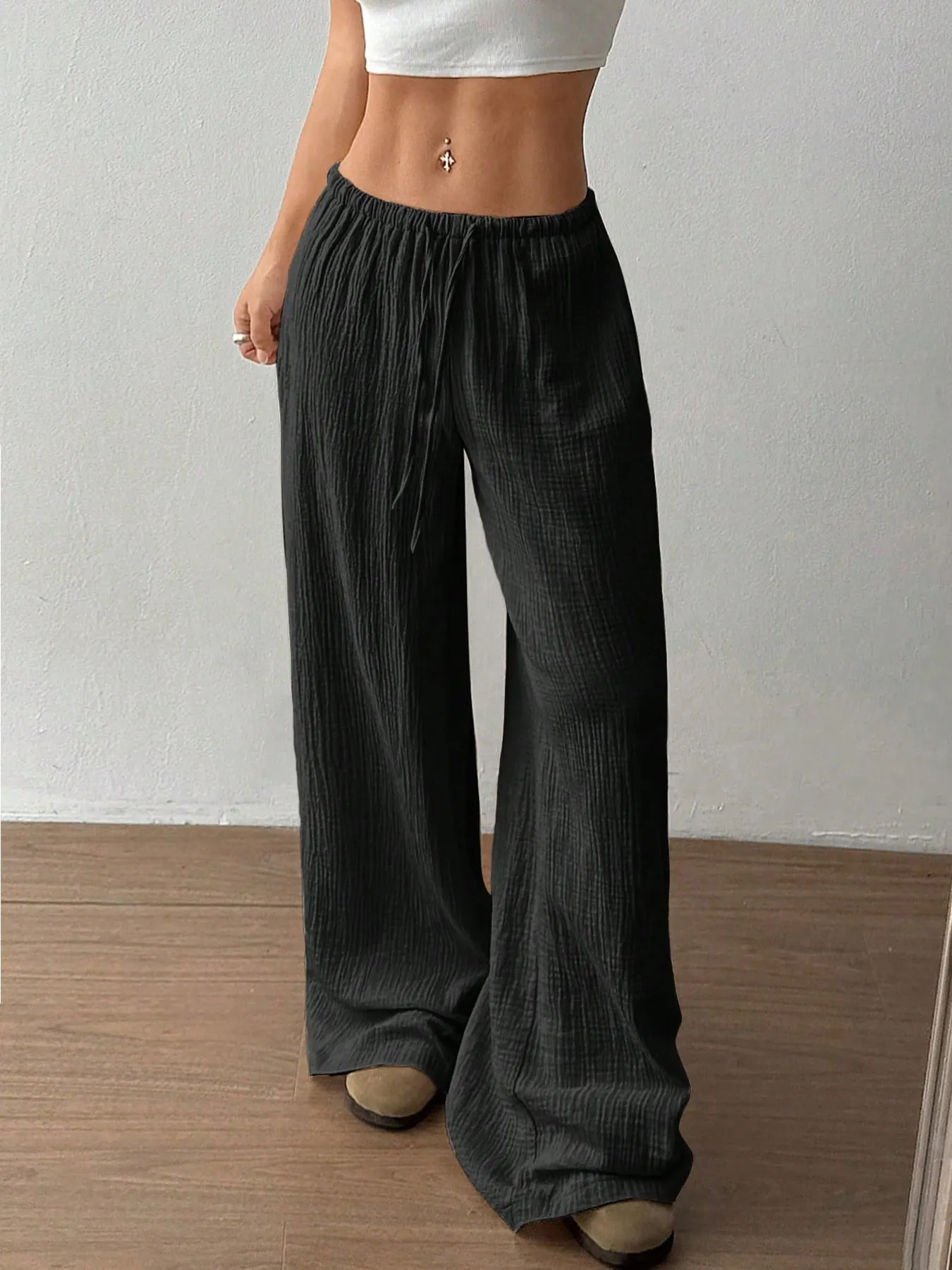 Drawstring Wide-Leg Casual Pants - Image 8