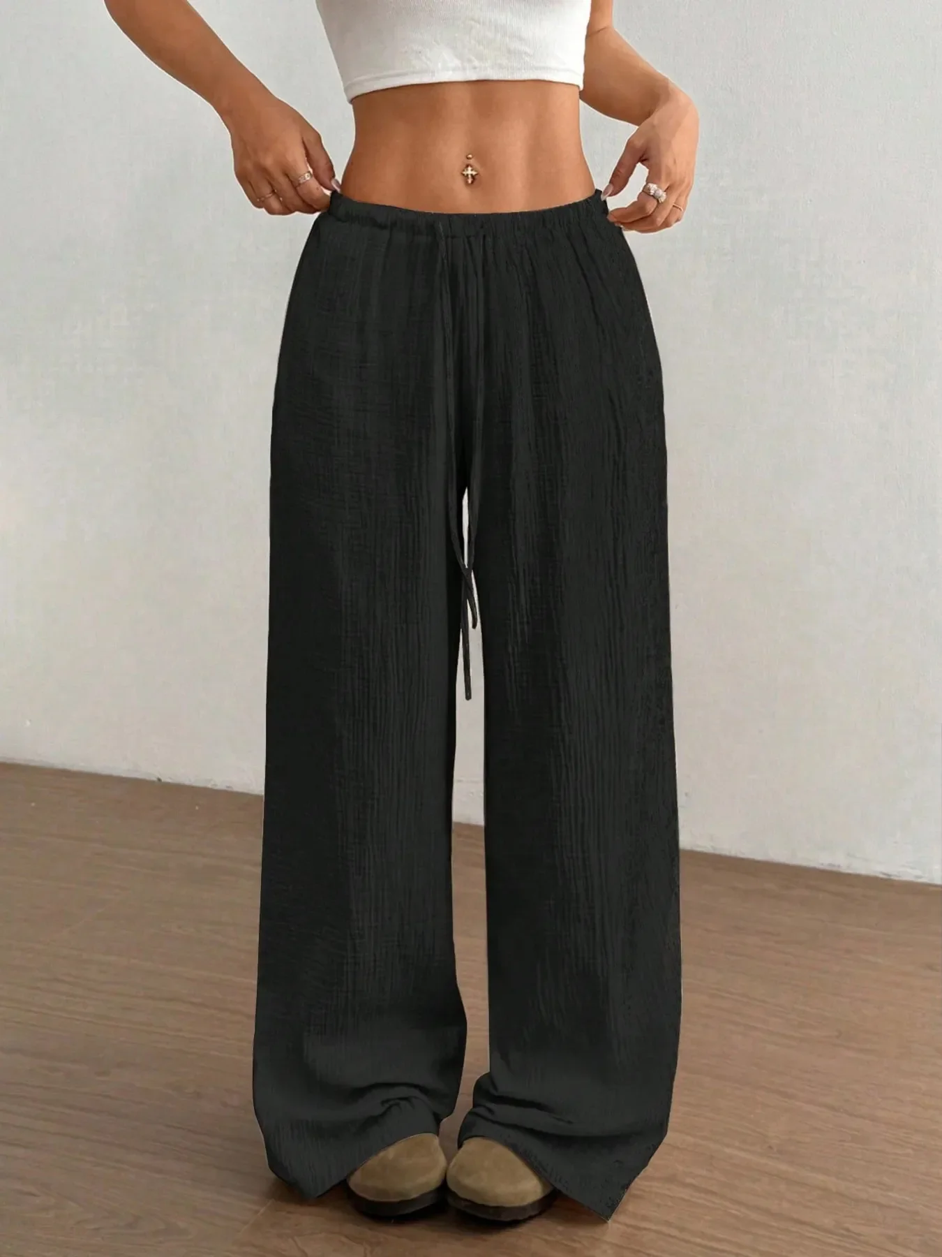 Drawstring Wide-Leg Casual Pants - Image 9